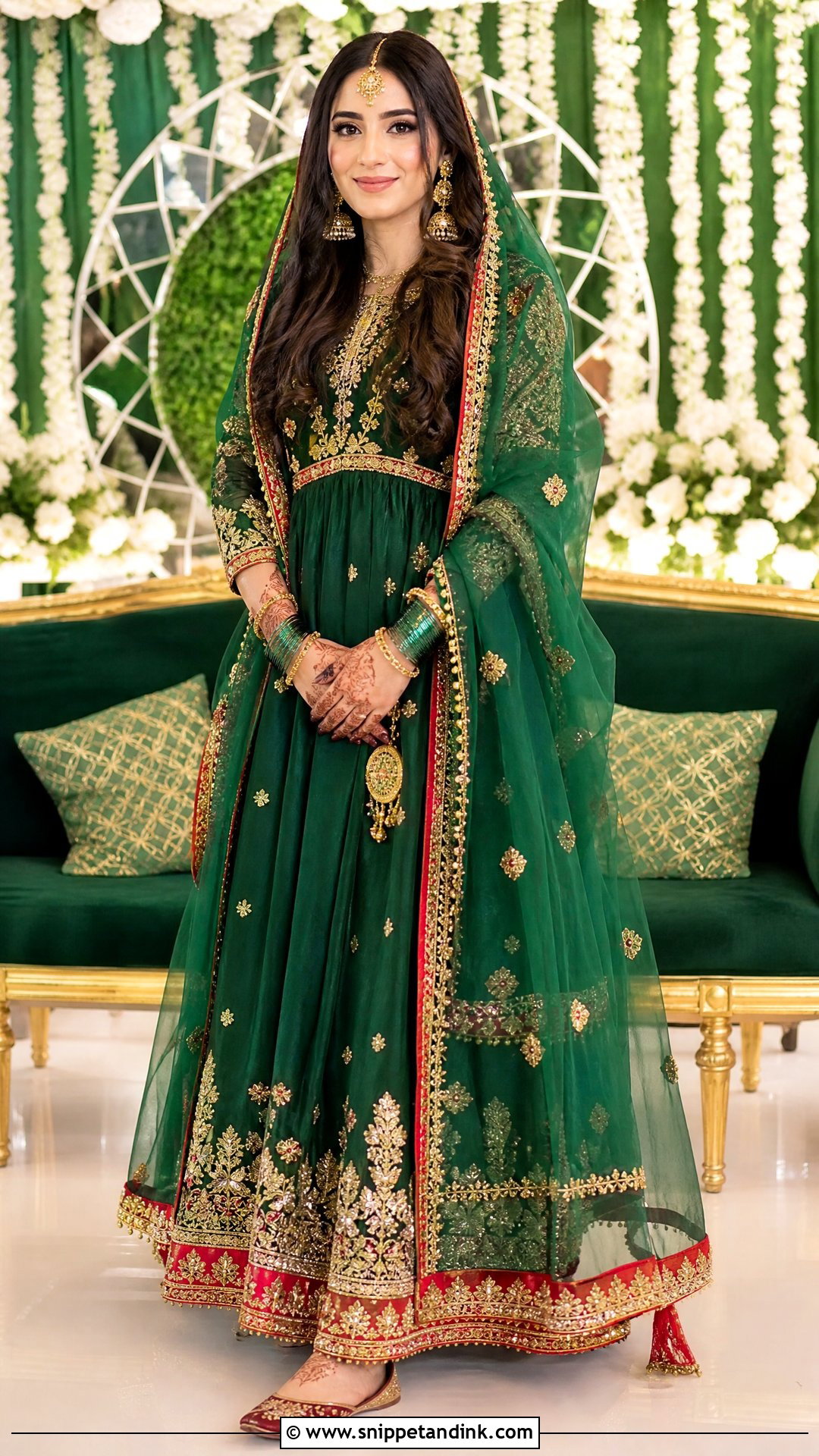 Emerald Green Afghan Henna Dress - Snippet and Ink - 20 Traditional Afghan Wedding Dress Ideas