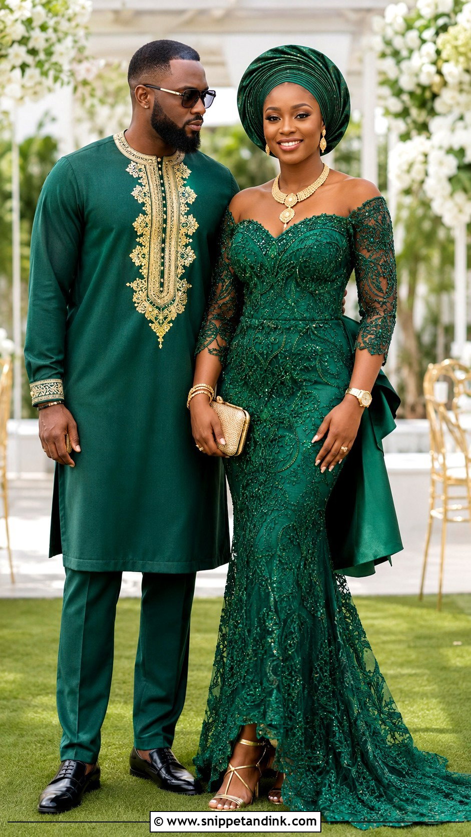 Emerald Green African Couple Wedding Outfit - Snippet and Ink - 25 Matching African Couple Outfits Wedding