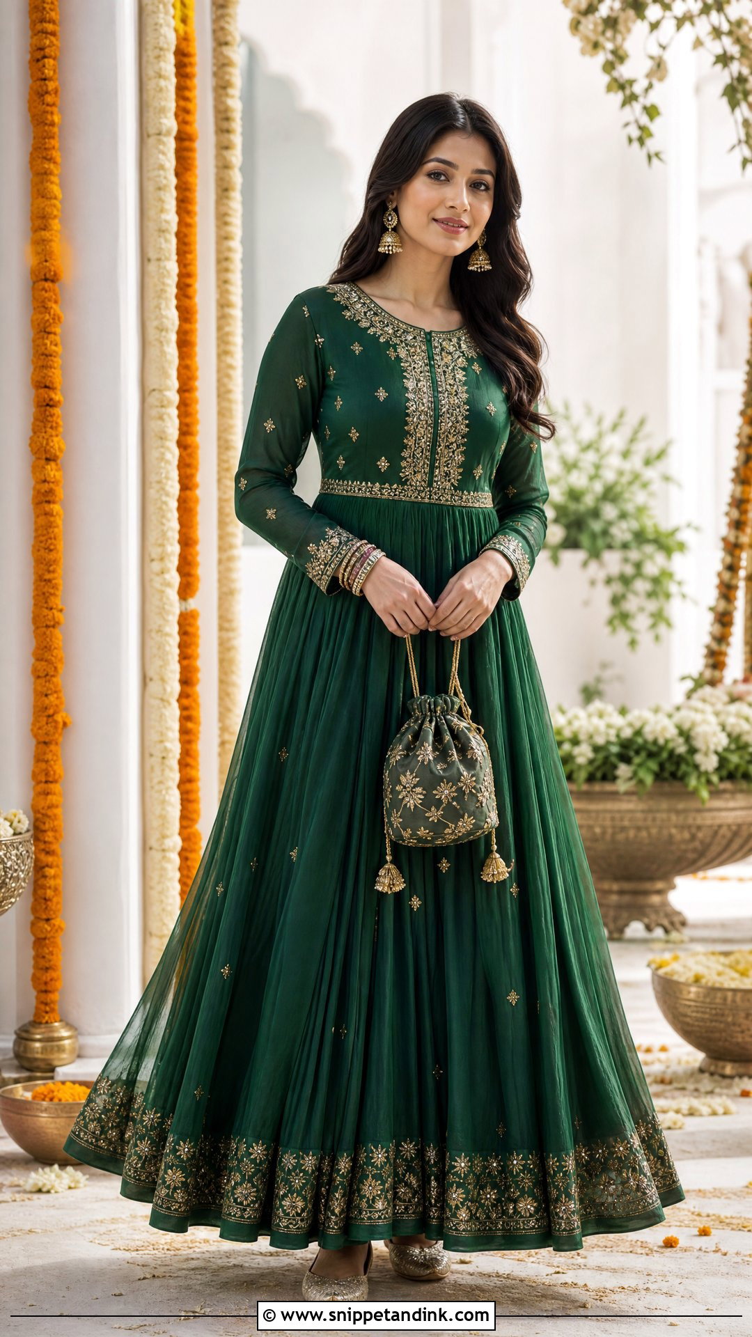 Emerald Green Anarkali Gown For Wedding - Snippet and Ink - 20 Party Gowns Indian Weddings