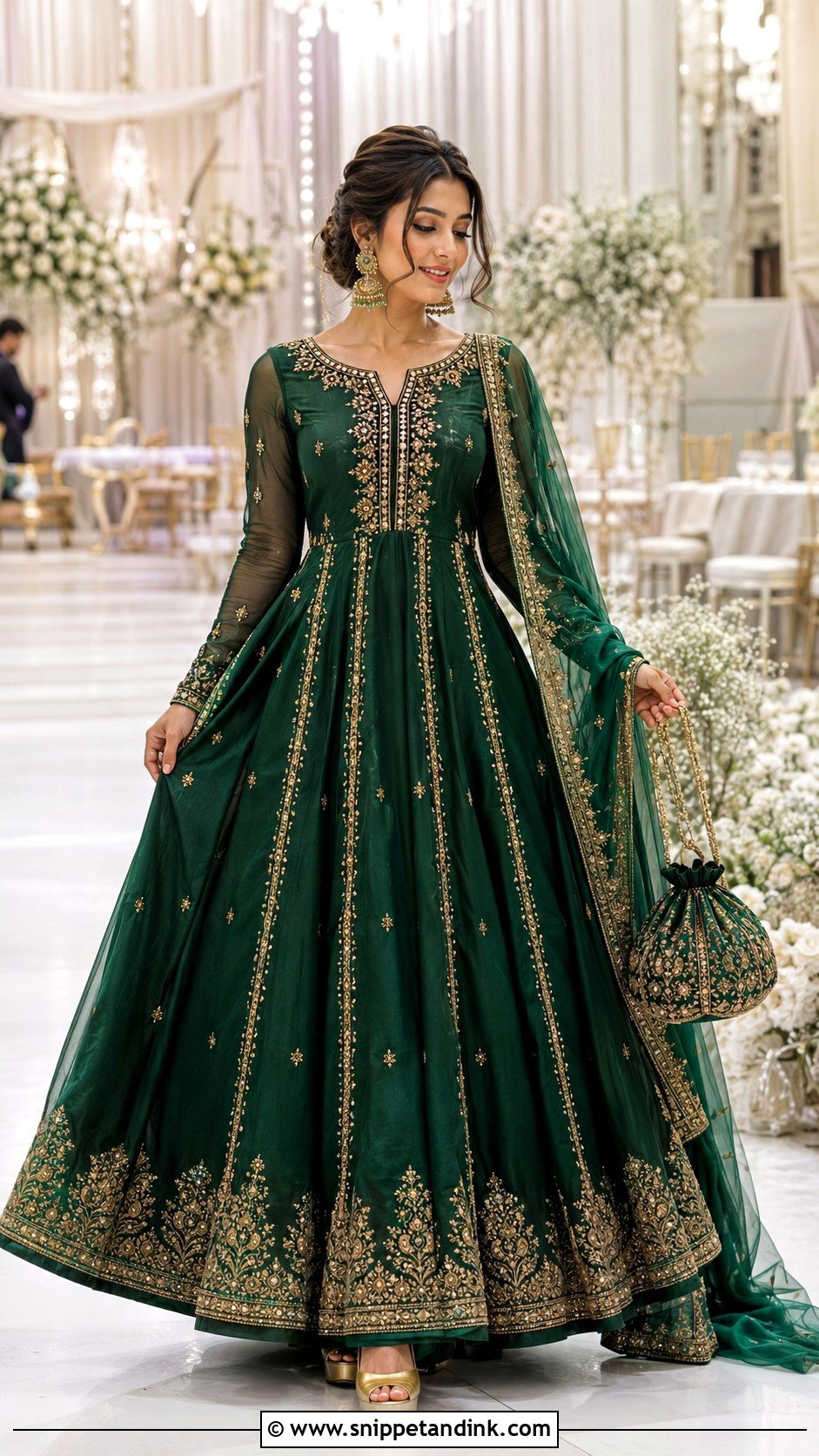 Emerald Green Anarkali Gown for Sangeet Function - Snippet and Ink - 20 Gown for Sangeet Function Ideas