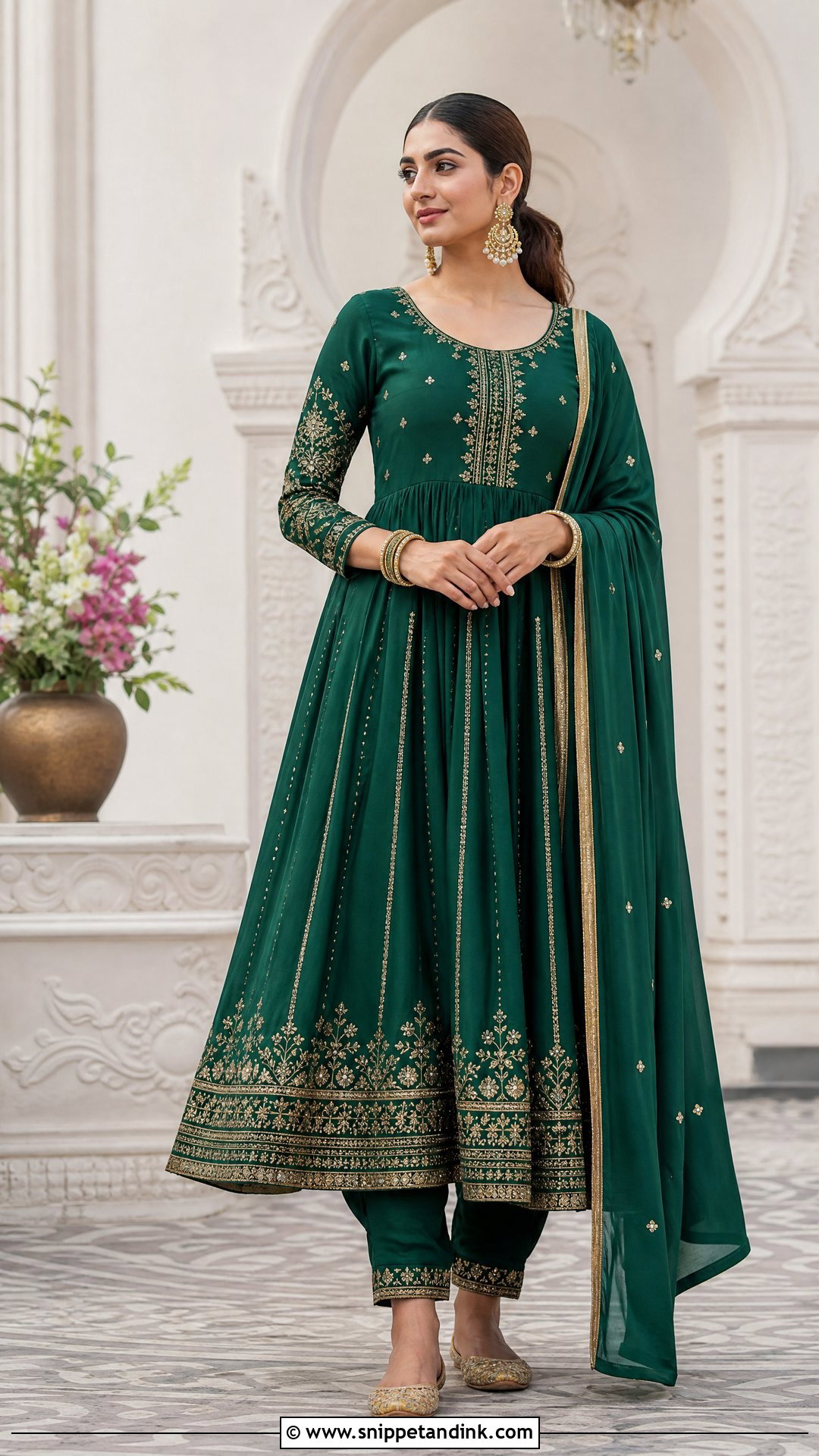 Emerald Green Anarkali Jaago Outfit - Snippet and Ink - 25 Jaago Outfit Ideas