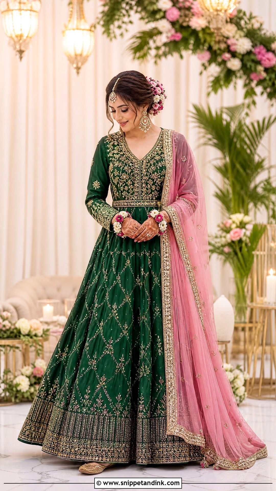 Emerald Green Anarkali Mehndi Outfit - Snippet and Ink - 25 Mehndi Function Dress Outfit for Bride Ideas
