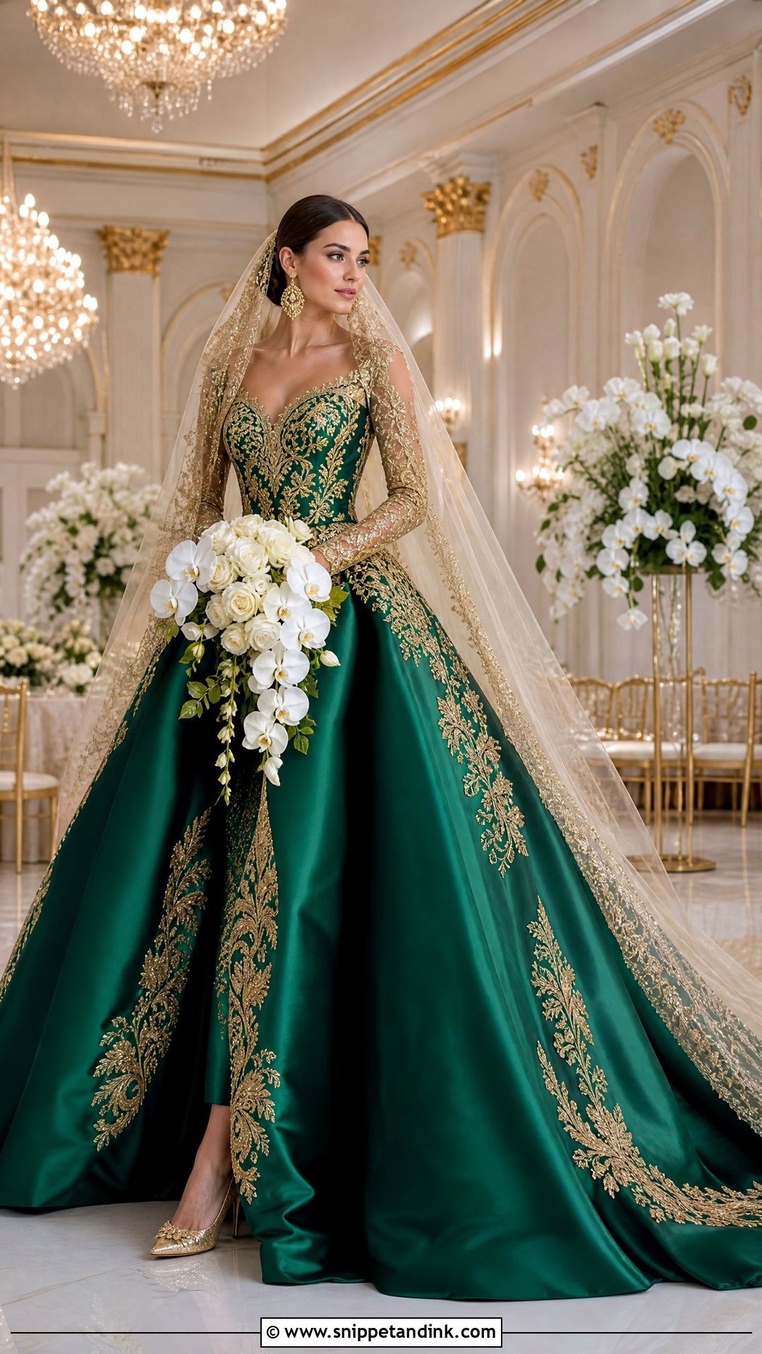 Emerald Green And Gold Wedding Dress - Snippet and Ink - 20 Wedding Dress Colour Combination Ideas