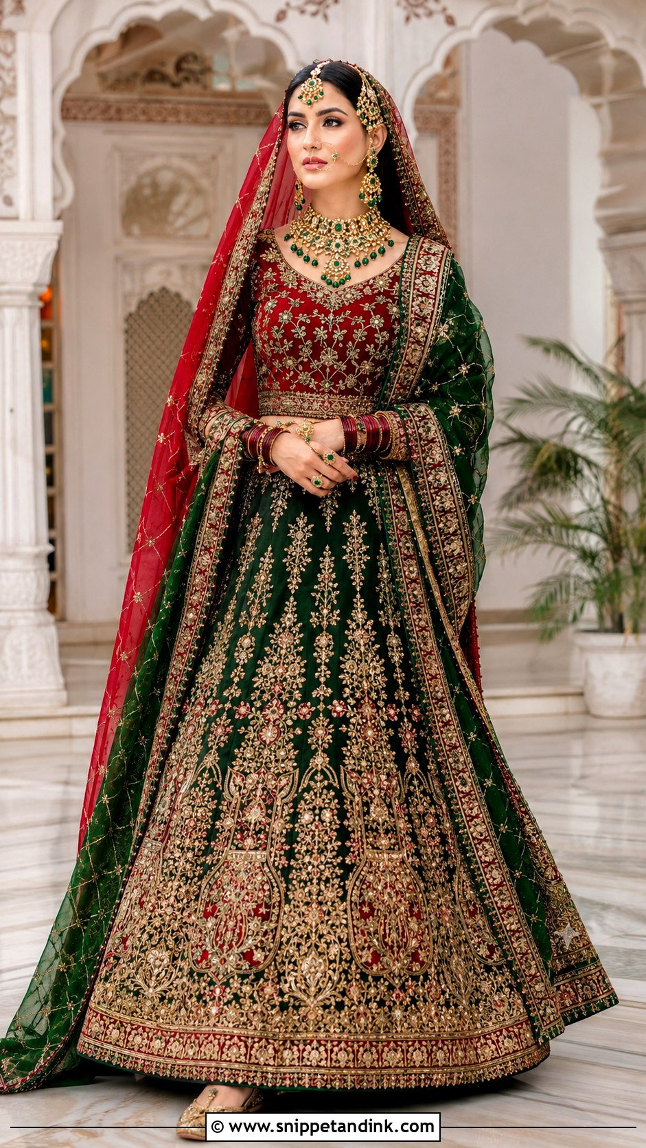 Emerald Green And Red Barat Dress - Snippet and Ink - 20 Barat Dress Design Ideas