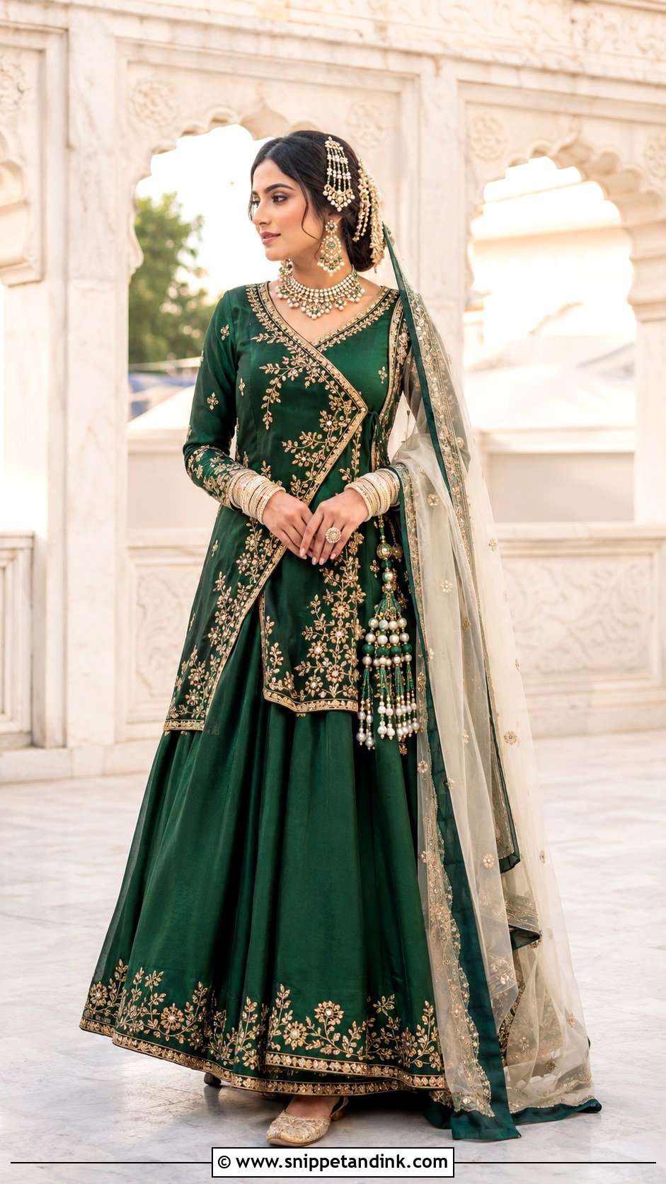 Emerald Green Angrakha With Bridal Lehenga - Snippet and Ink - 20 Emerald Green Pakistani Bridal Dress Ideas