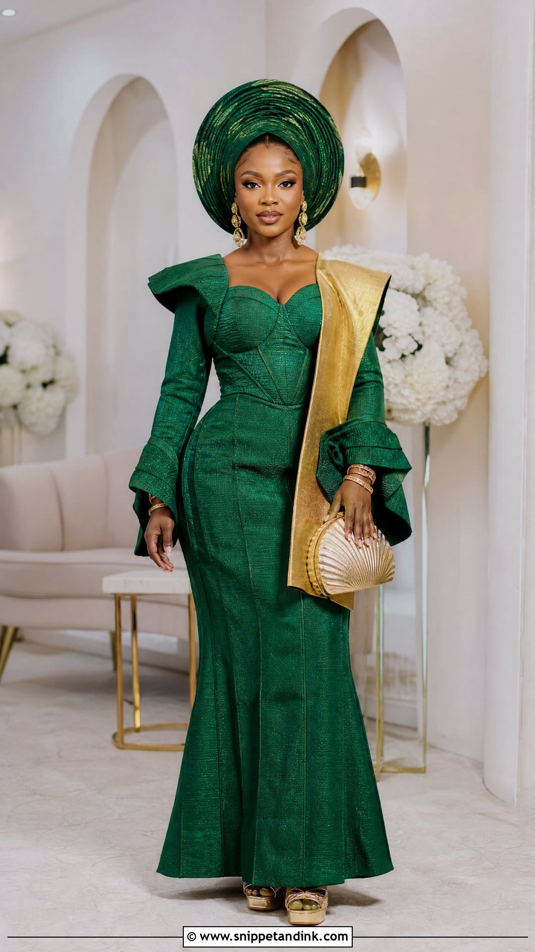 Emerald Green Aso Oke Gown Outfit - Snippet and Ink - 20 Yoruba Introduction Outfit Ideas