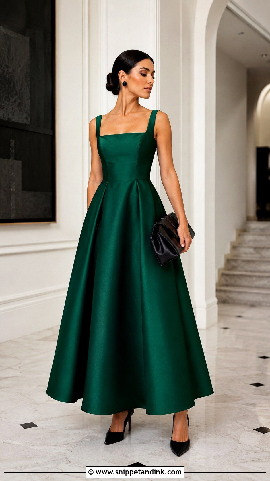 Emerald Green Ball Gown With Black Accessories - Snippet and Ink - 20 Green Ball Gown Dress Ideas