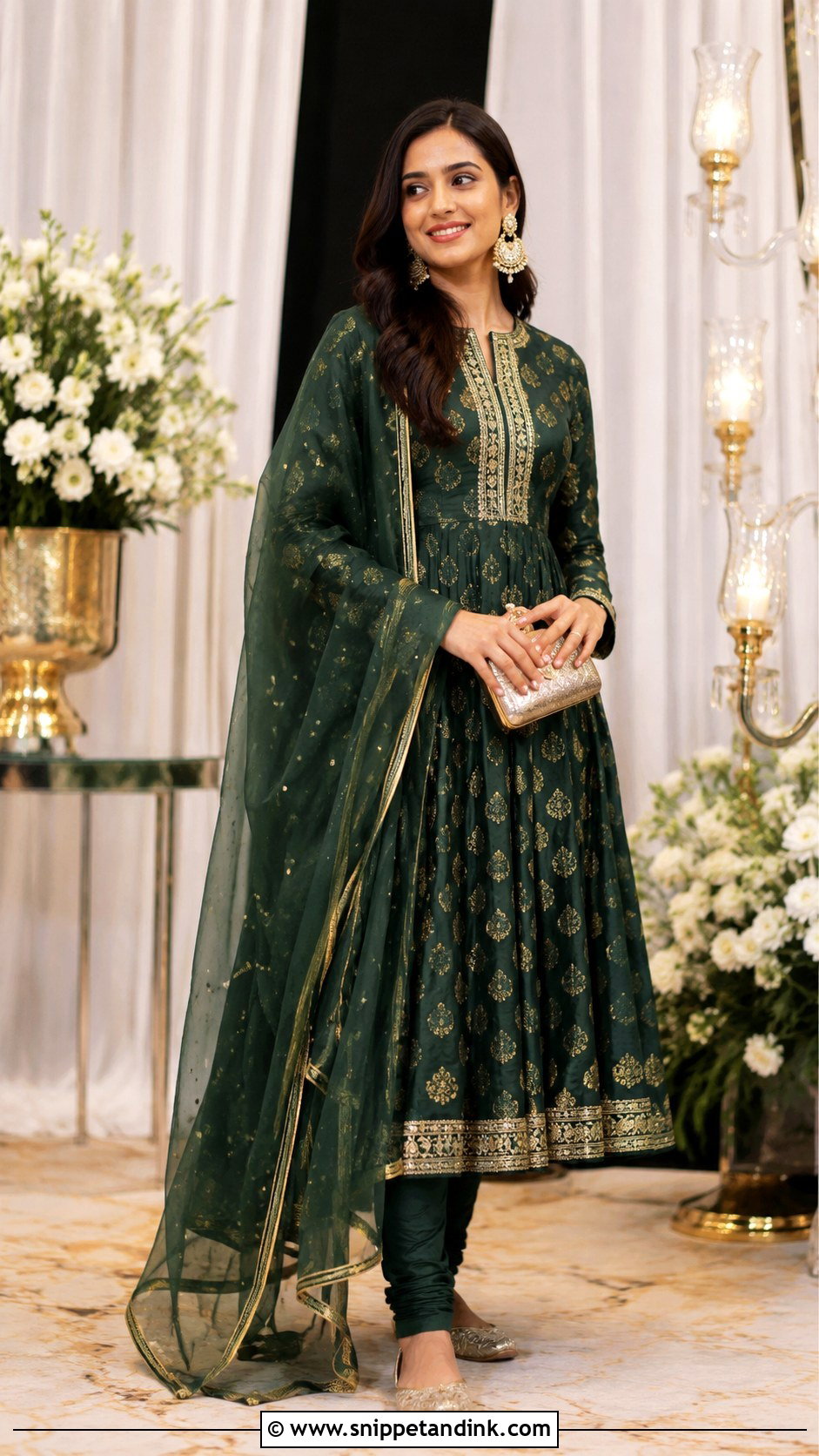 Emerald Green Banaras Anarkali Dress With Churidar - Snippet and Ink - 20 Banaras Anarkali Dresses