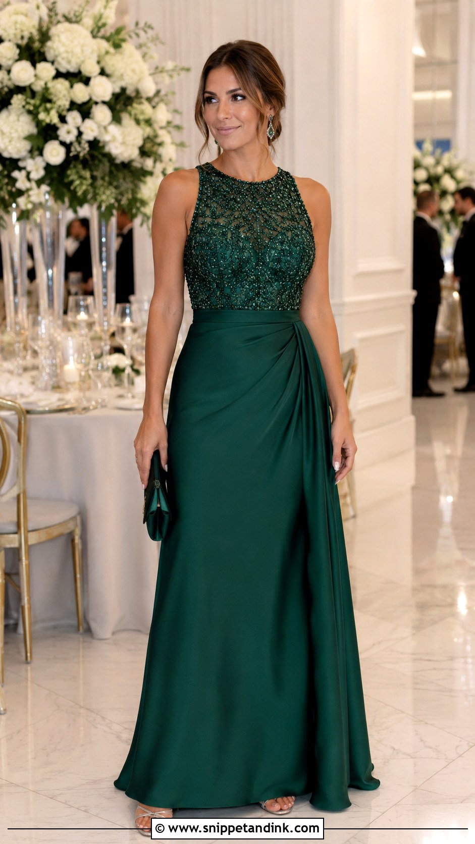 Emerald Green Beaded Gown Outfit - Snippet and Ink - 30 Emerald Green Gown Ideas
