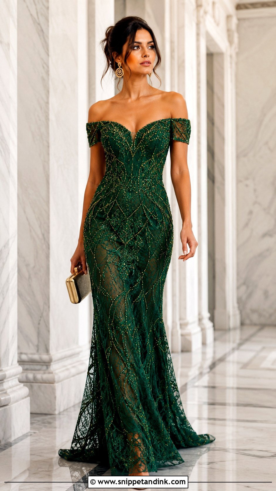 Emerald Green Beaded Lace Gown - Snippet and Ink - 20 Beaded Lace Gown Ideas