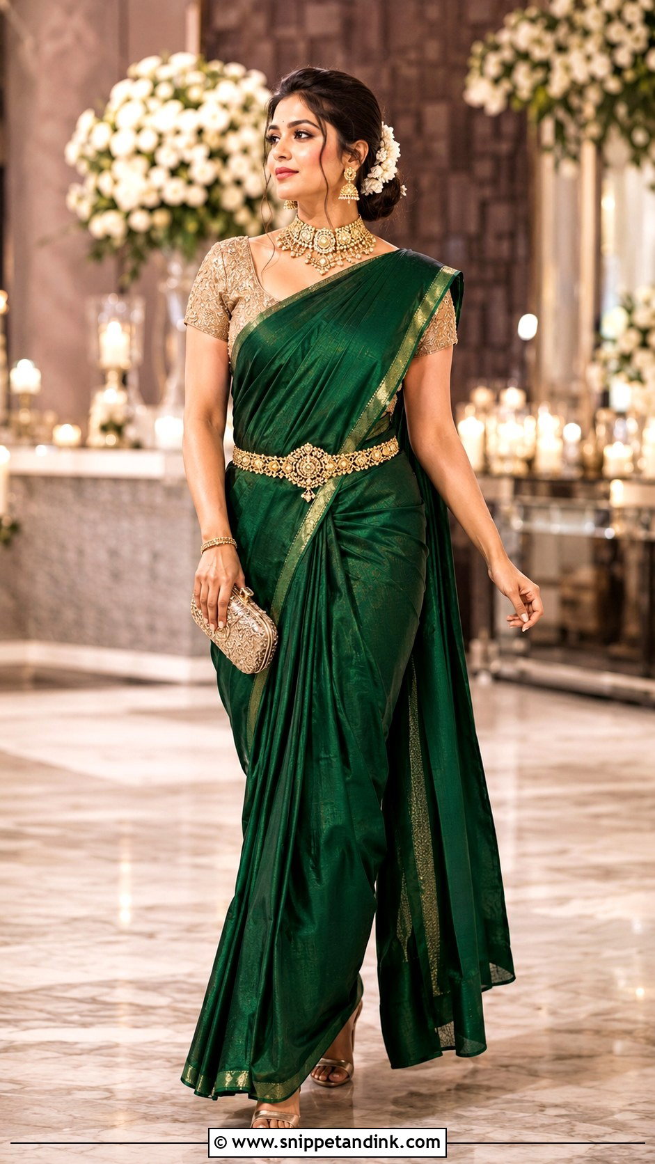 Emerald Green Bengali Bride Reception Look - Snippet and Ink - 20 Bengali Bride Wedding Look Ideas