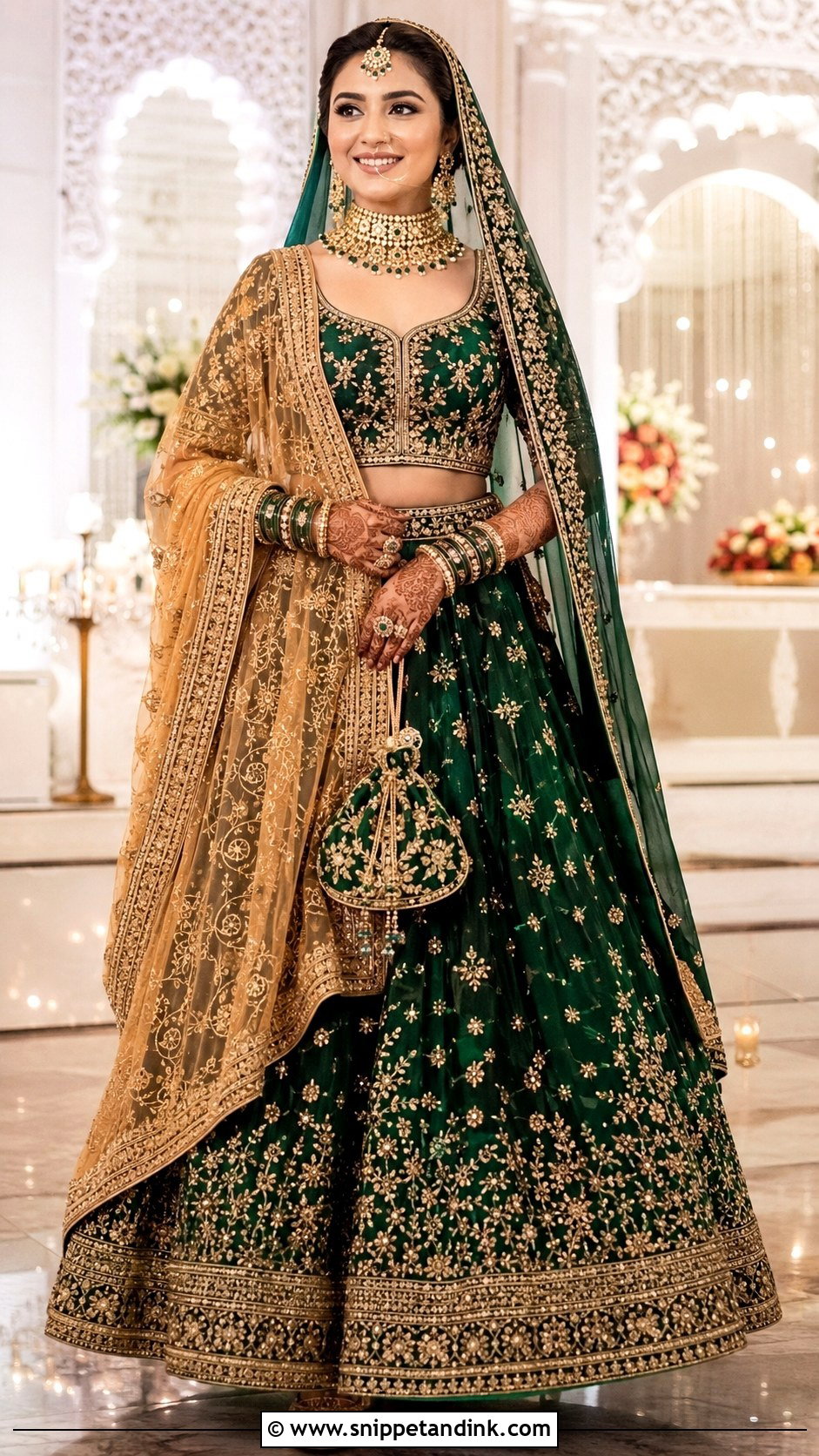 Emerald Green Bridal Chaniya Choli - Snippet and Ink - 20 Bridal Chaniya Choli Indian Weddings Ideas