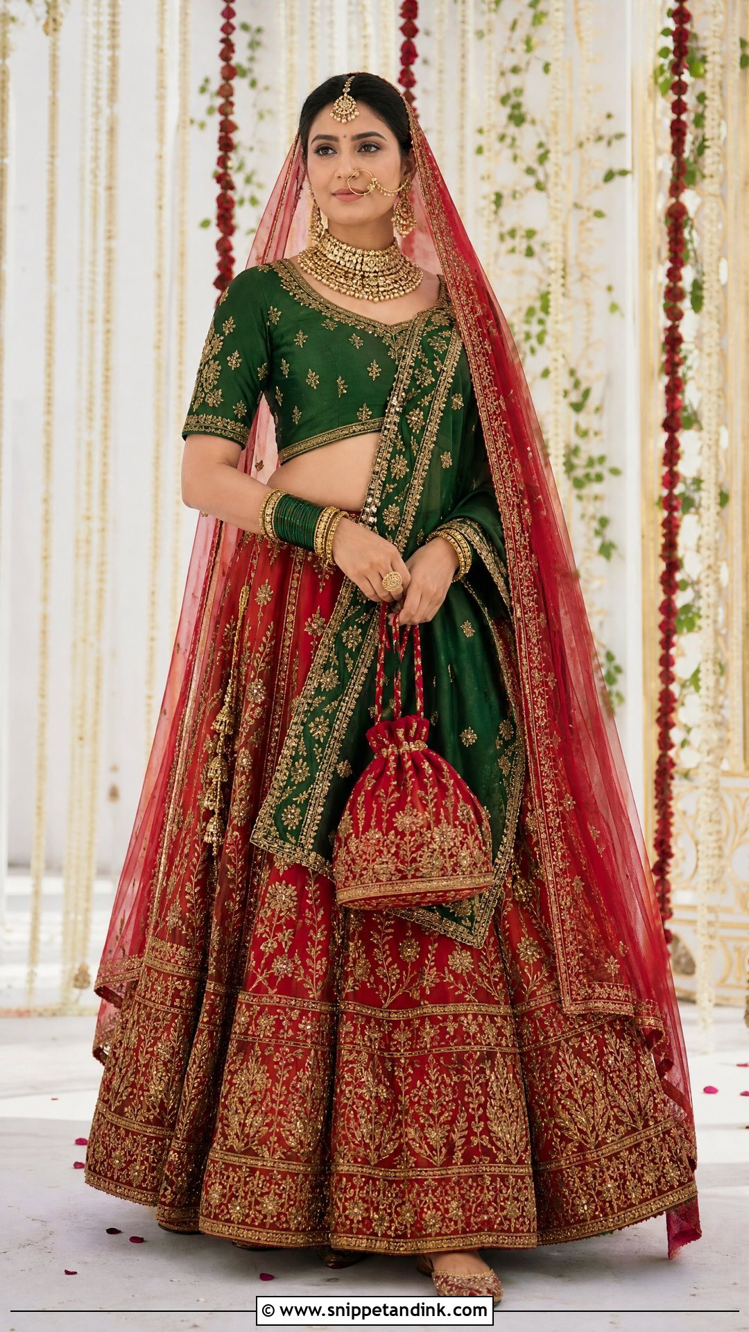 Emerald Green Bridal Choli With Red Lehenga - Snippet and Ink - 20 Indian Bridal Bride Choli Ideas