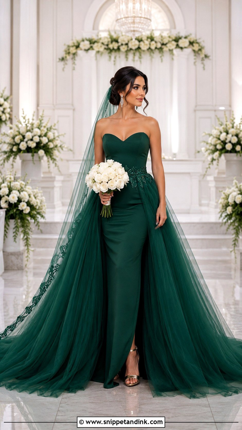 Emerald Green Bridal Dress With Detachable Overskirt - Snippet and Ink - 20 Emerald Green Bridal Dress Ideas