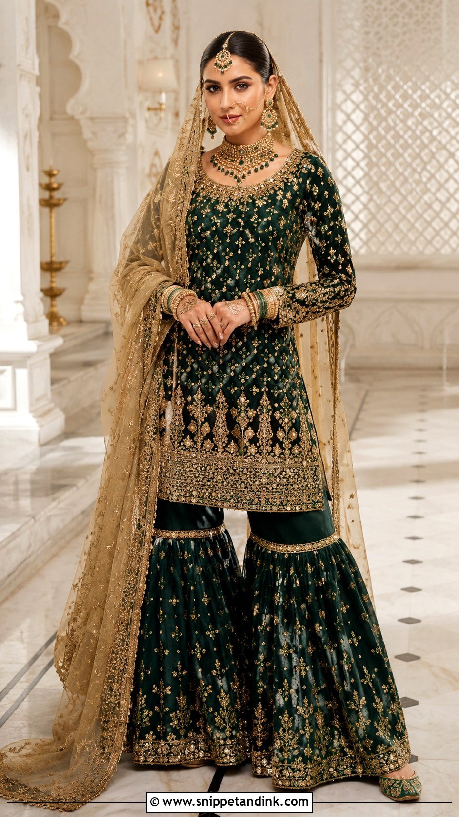 Emerald Green Bridal Gharara Salwar Suit - Snippet and Ink - 20 Bridal Salwar Suits