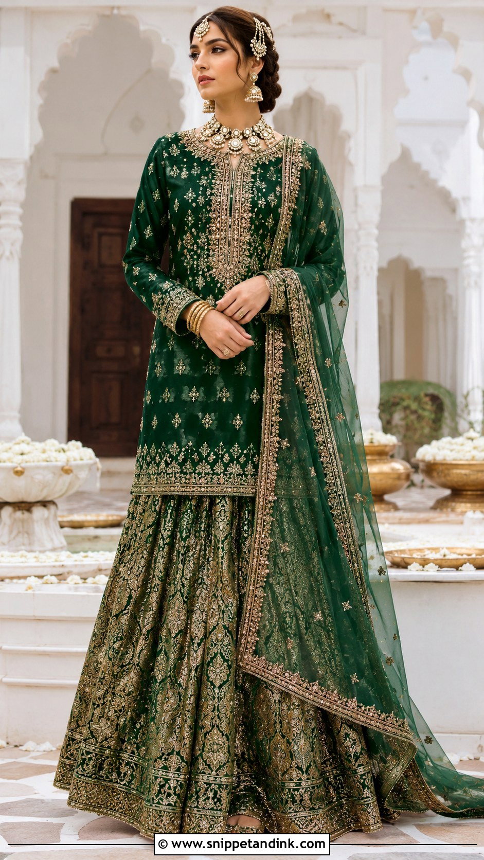 Emerald Green Bridal Kurta With Jamawar Lehenga - Snippet and Ink - 20 Emerald Green Pakistani Bridal Dress Ideas