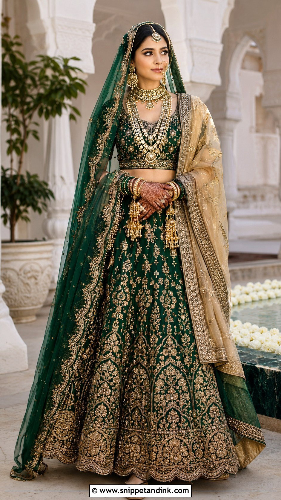 Emerald Green Bridal Langa With Kundan Jewelry - Snippet and Ink - 20 Bridal Langa Ideas