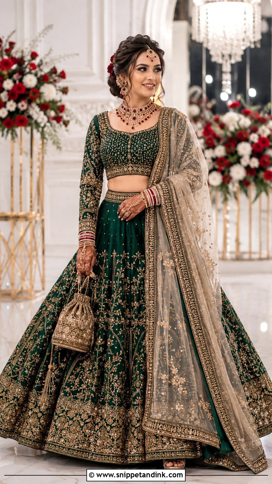 Emerald Green Bridal Lehenga Look - Snippet and Ink - 25 New Indian Bride Look Ideas
