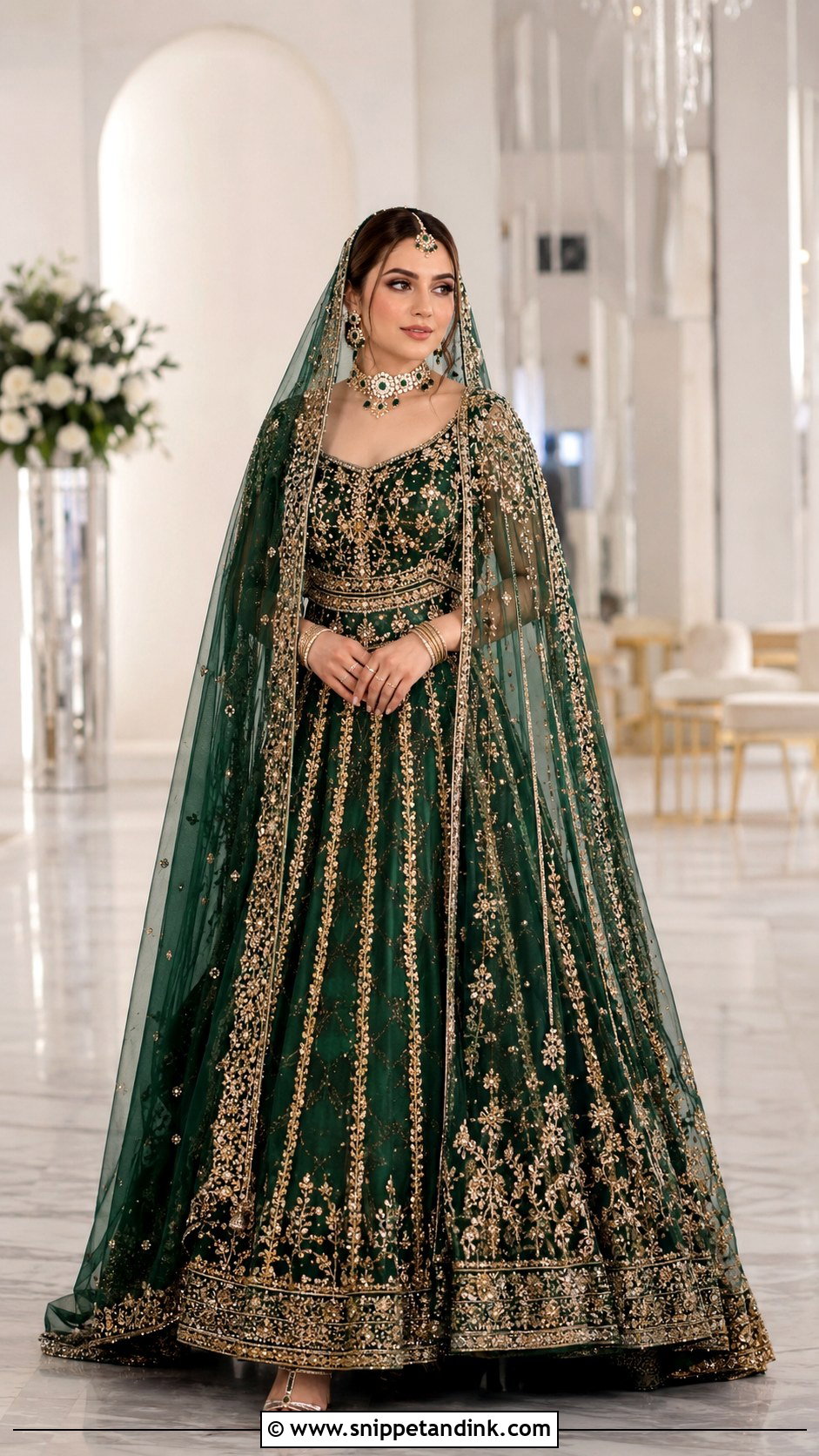 Emerald Green Bridal Lehenga With Cape Dupatta - Snippet and Ink - 20 Emerald Green Pakistani Bridal Dress Ideas