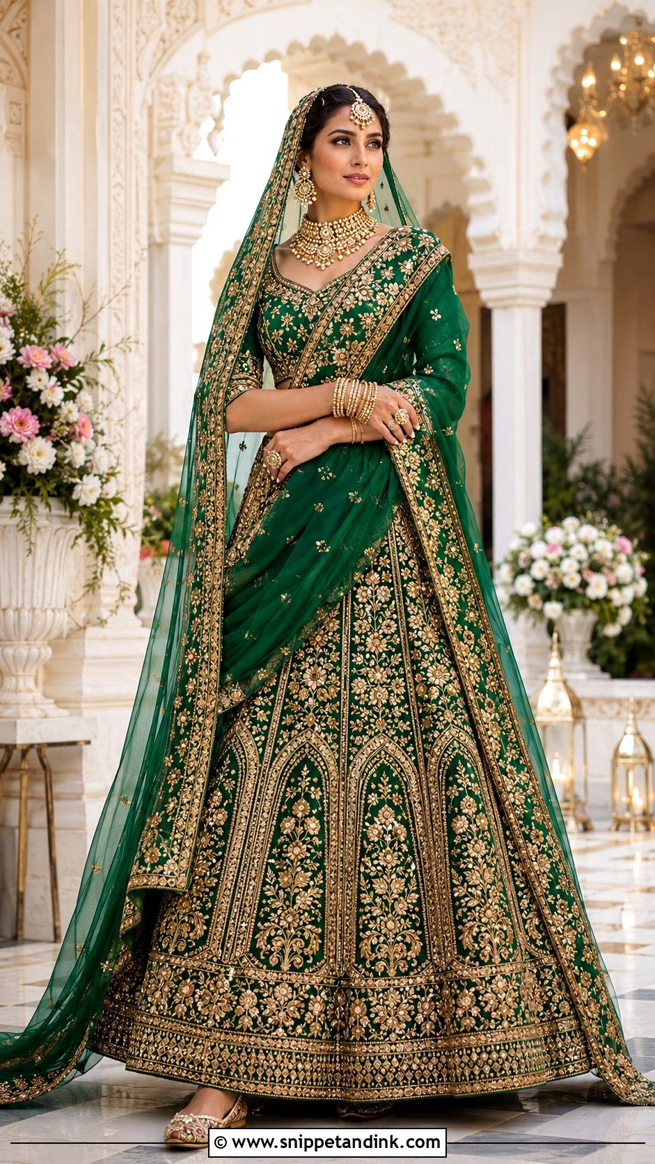 Emerald Green Bridal Lehenga With Gold Embroidery - Snippet and Ink - 20 Latest Indian Bridal Dresses