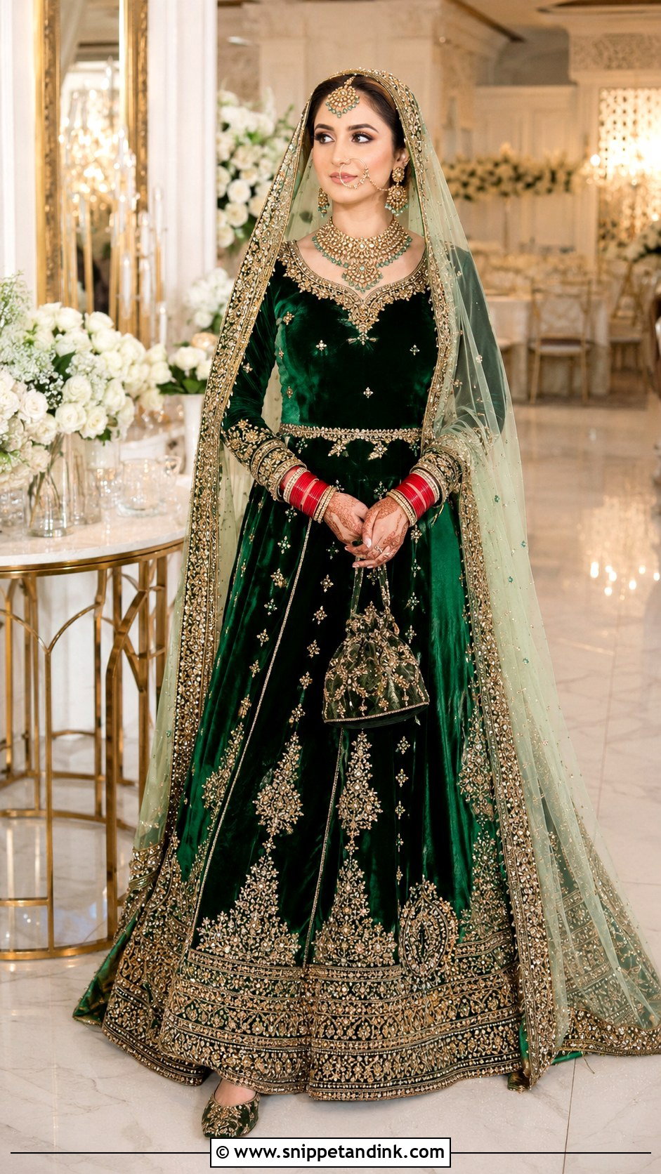 Emerald Green Bridal Lehenga With Gold Embroidery - Snippet and Ink - 20 Emerald Green Pakistani Bridal Dress Ideas