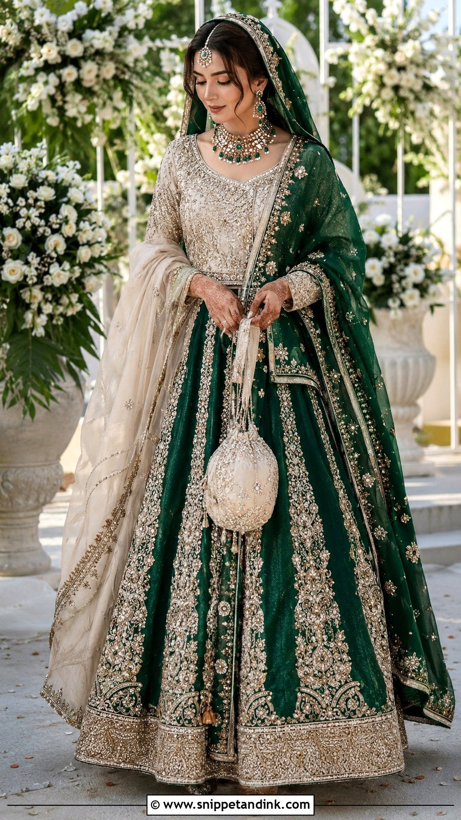 Emerald Green Bridal Lehenga With Ivory Blouse - Snippet and Ink - 20 Emerald Green Pakistani Bridal Dress Ideas