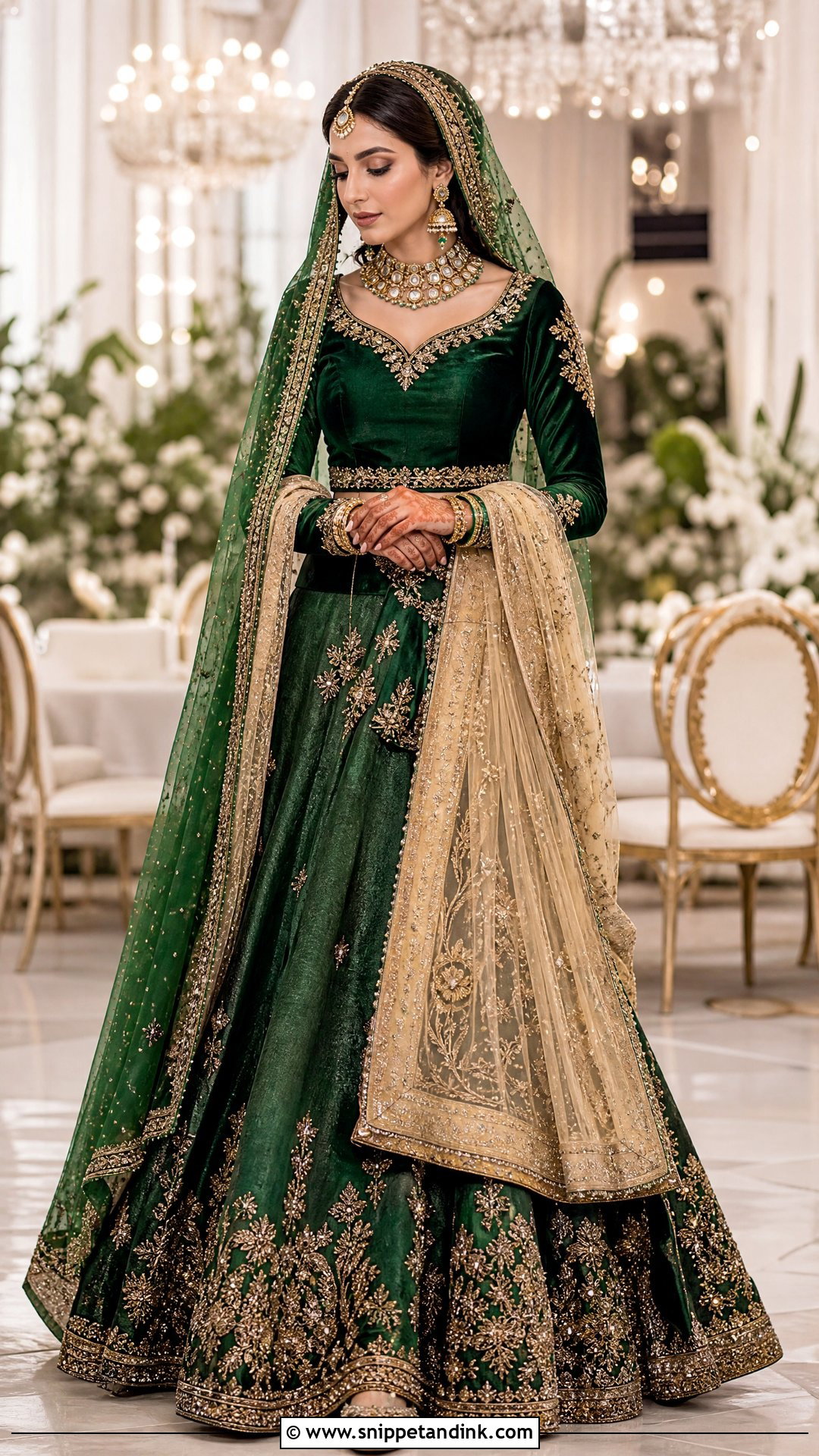 Emerald Green Bridal Lehenga With Velvet Blouse - Snippet and Ink - 25 Latest Bridal Dresses Pakistan