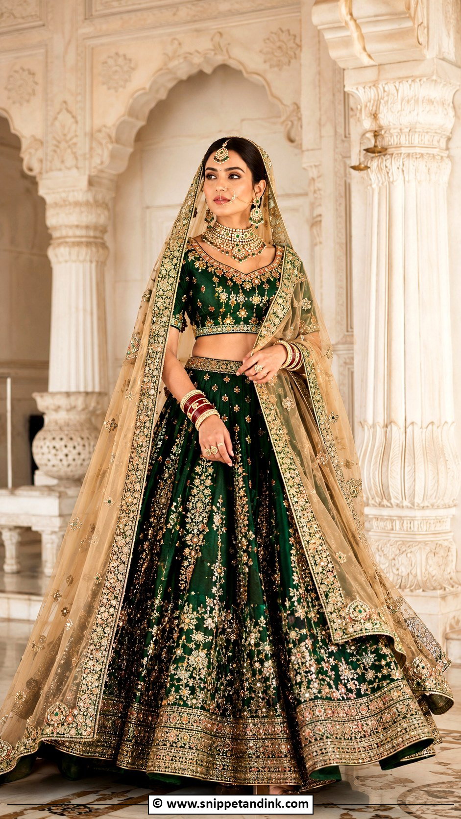 Emerald Green Bridal Lengha With Gold Dupatta - Snippet and Ink - 30 Bridal Lengha Ideas