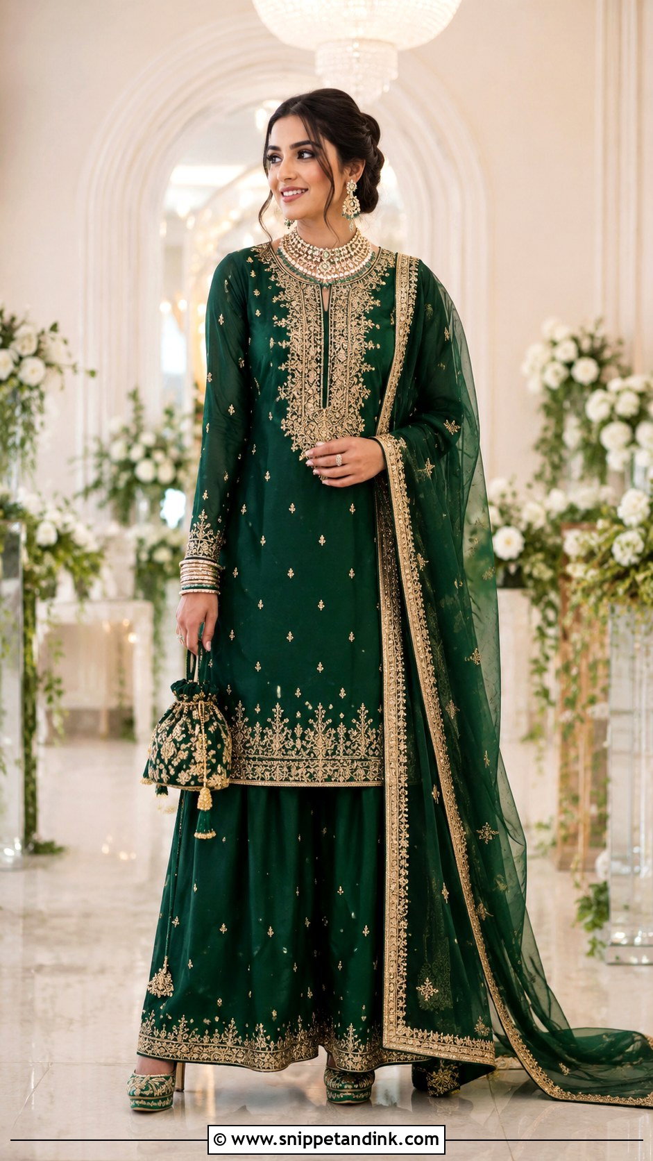 Emerald Green Bridal Punjabi Palazzo Suit - Snippet and Ink - 20 Bridal Punjabi Suits Wedding Outfits