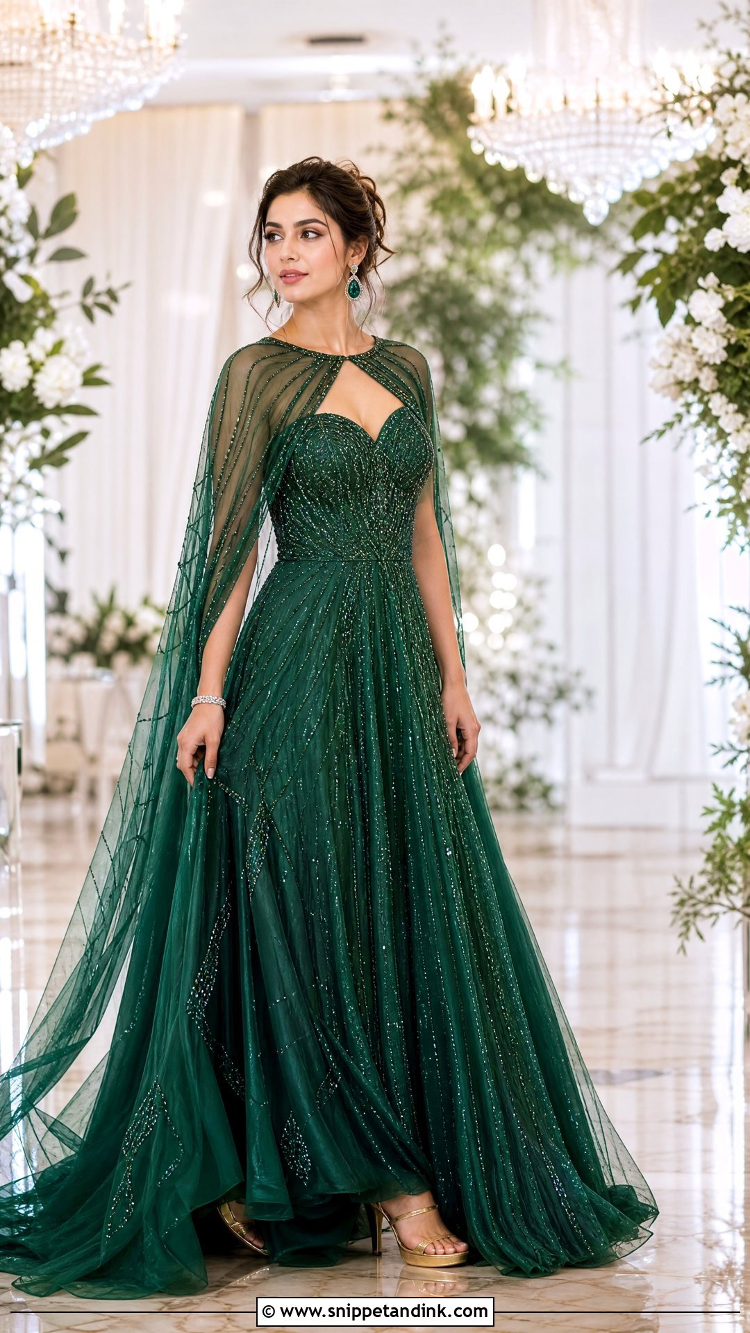 Emerald Green Bridal Sangeet Gown - Snippet and Ink - 20 Unique Bridal Sangeet Outfit Ideas