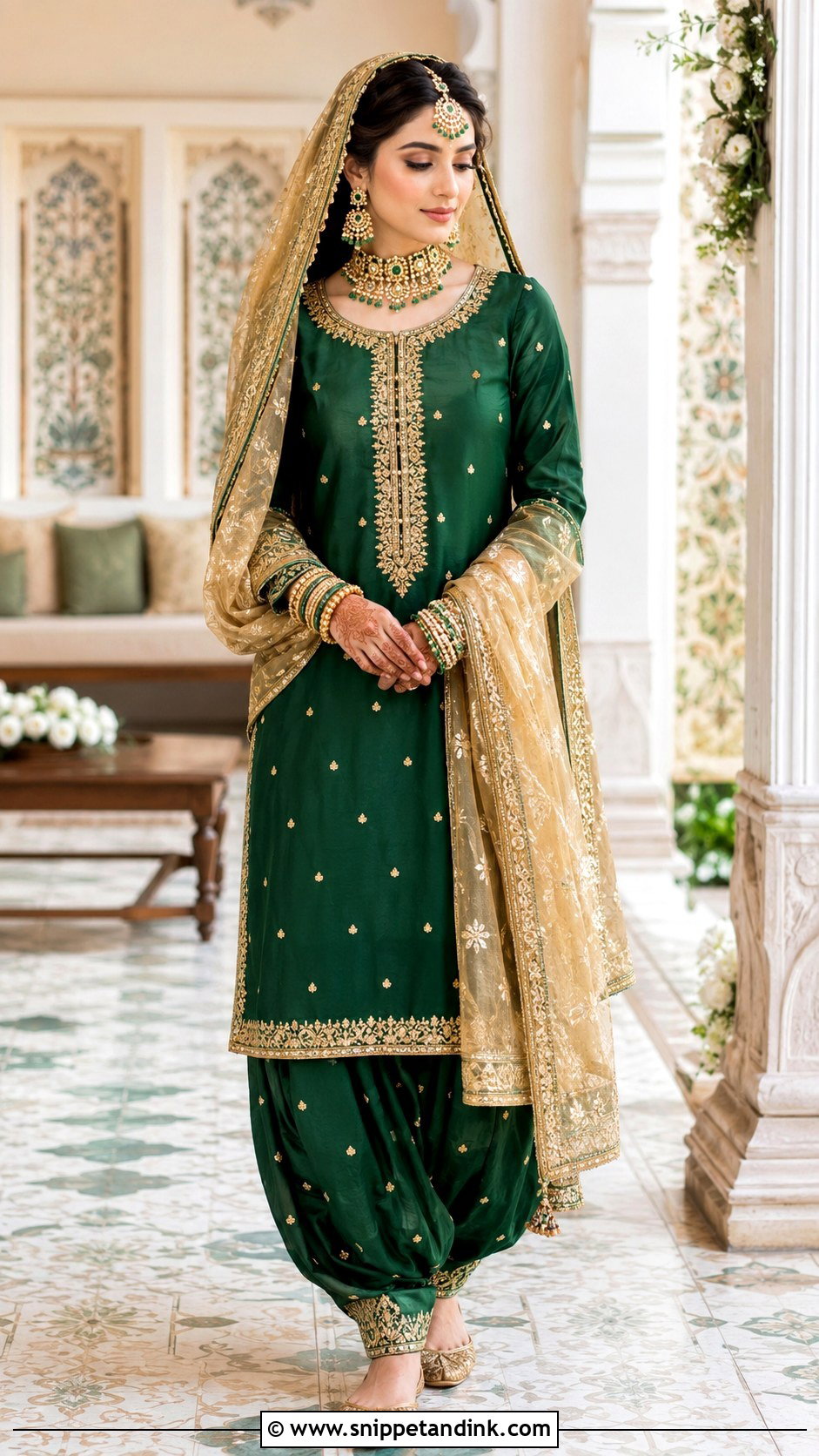 Emerald Green Bridal Shalwar Kameez With Gota Work - Snippet and Ink - 20 Emerald Green Pakistani Bridal Dress Ideas