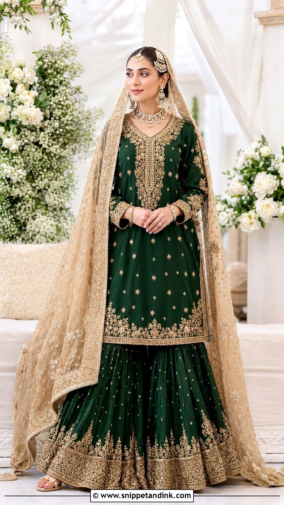 Emerald Green Bridal Sharara With Long Kameez - Snippet and Ink - 20 Emerald Green Pakistani Bridal Dress Ideas