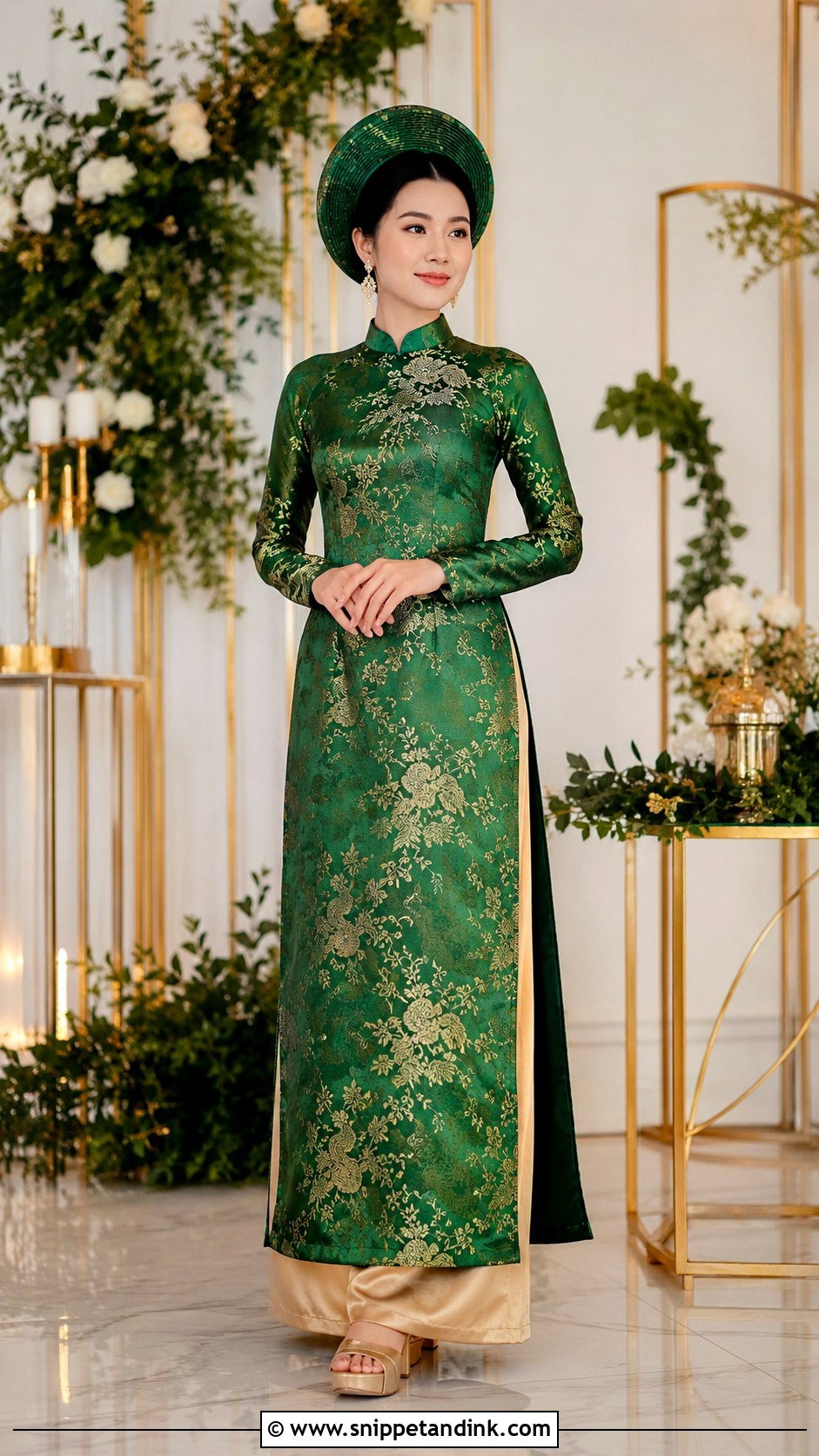Emerald Green Brocade Ao Dai Wedding Dress - Snippet and Ink - 20 Ao Dai Wedding Dress Ideas