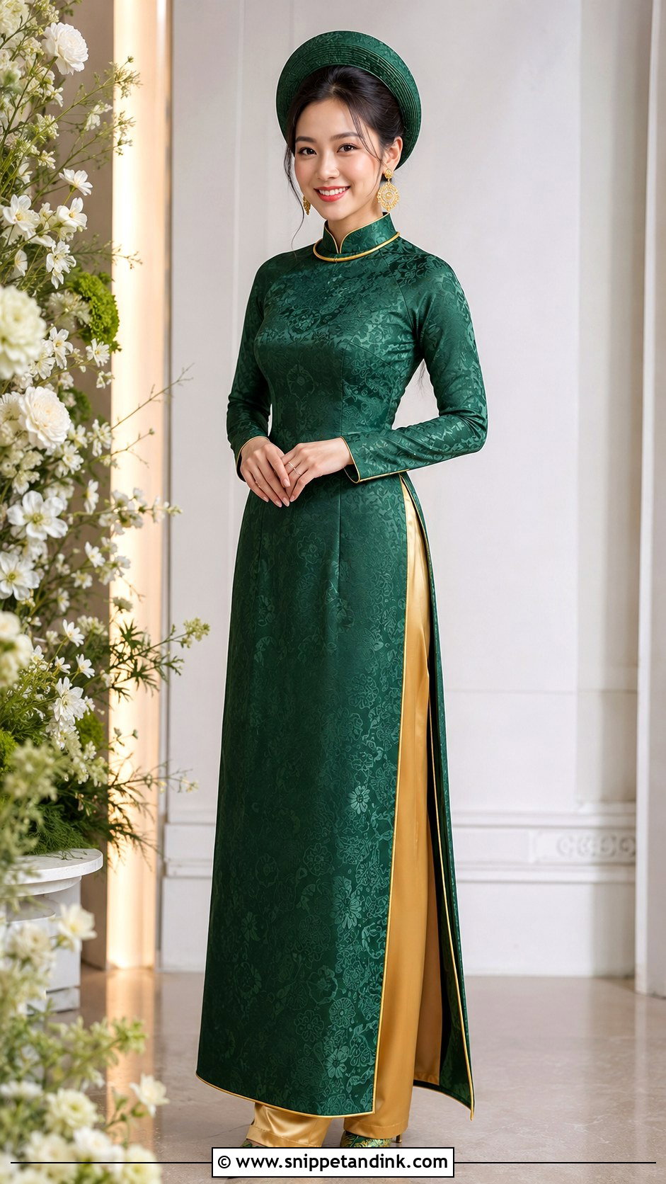 Emerald Green Brocade Bridal Ao Dai - Snippet and Ink - 20 Vietnamese Wedding Ao Dai Ideas