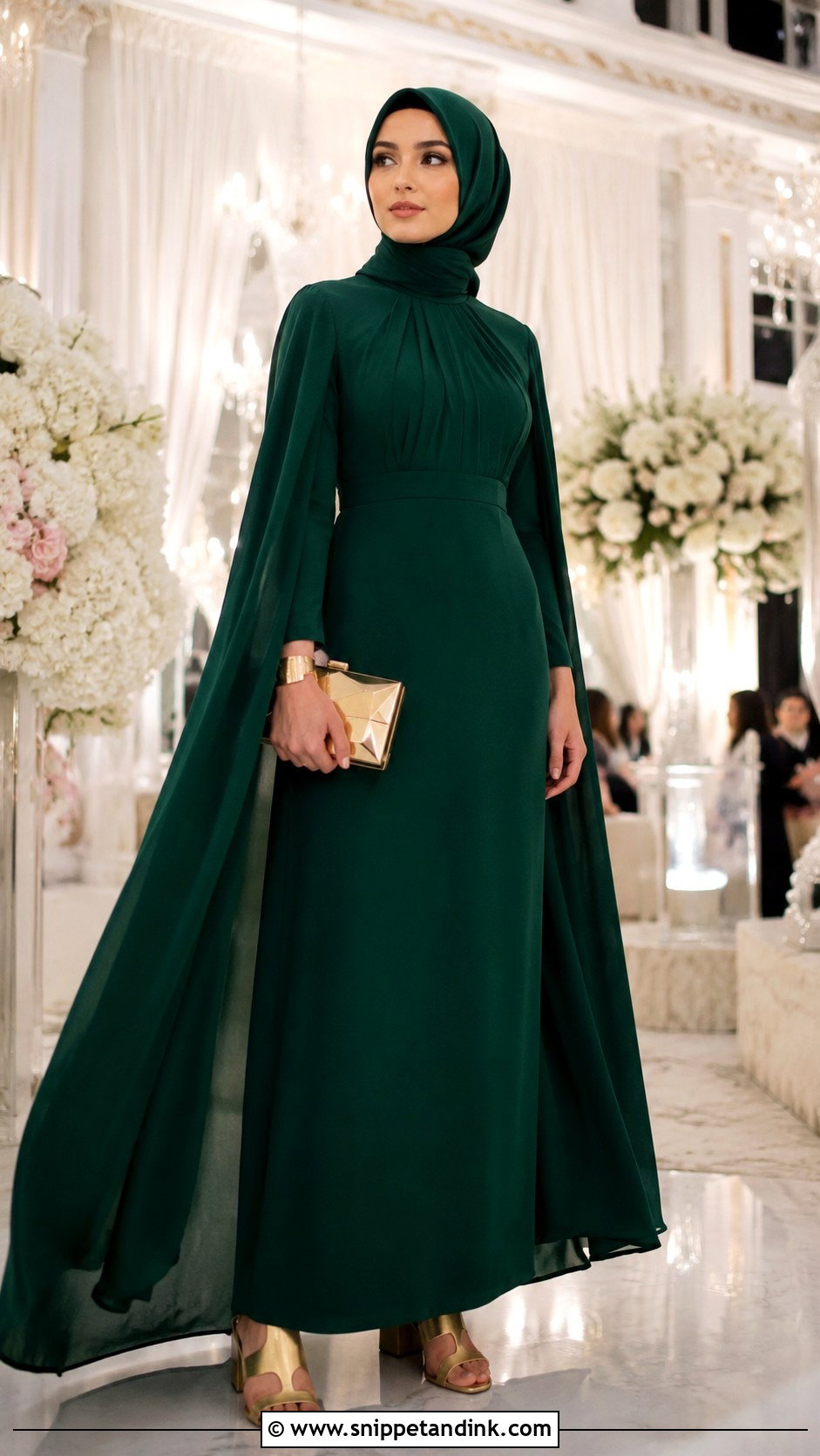Emerald Green Cape Bridesmaid Hijab Dress - Snippet and Ink - 20 Dress Braidsmaid Hijab Ideas