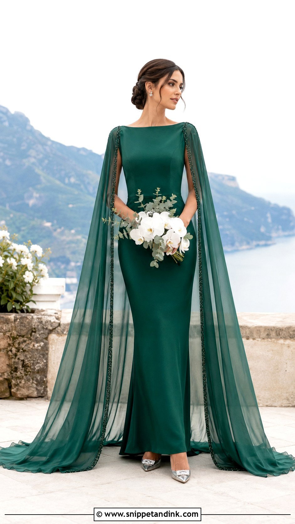 Emerald Green Cape Sleeve Bridal Dress - Snippet and Ink - 20 Emerald Green Bridal Dress Ideas