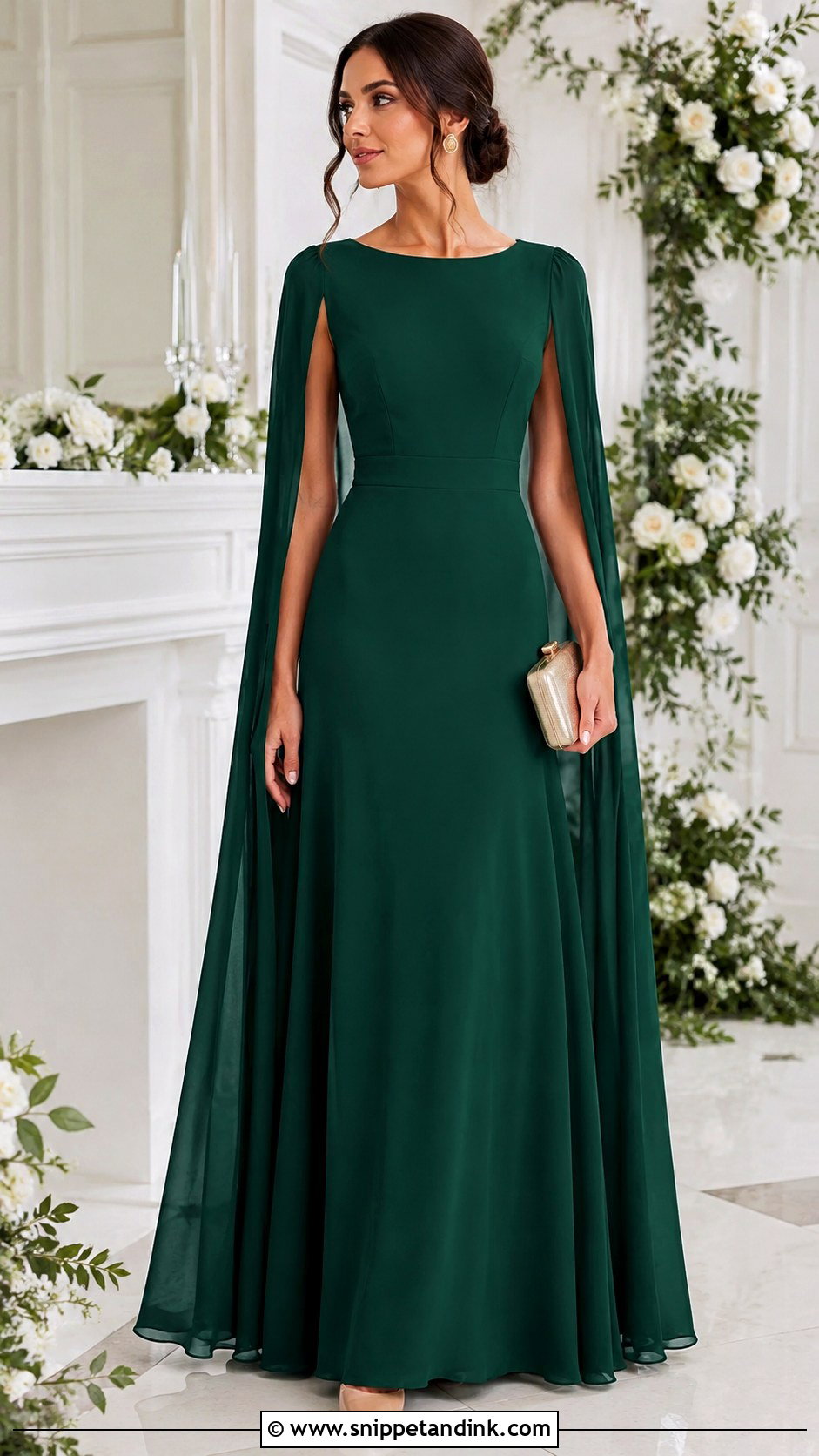 Emerald Green Cape Sleeve Maid of Honor Dress - Snippet and Ink - 20 Emerald Green Maid of Honor Dress Ideas