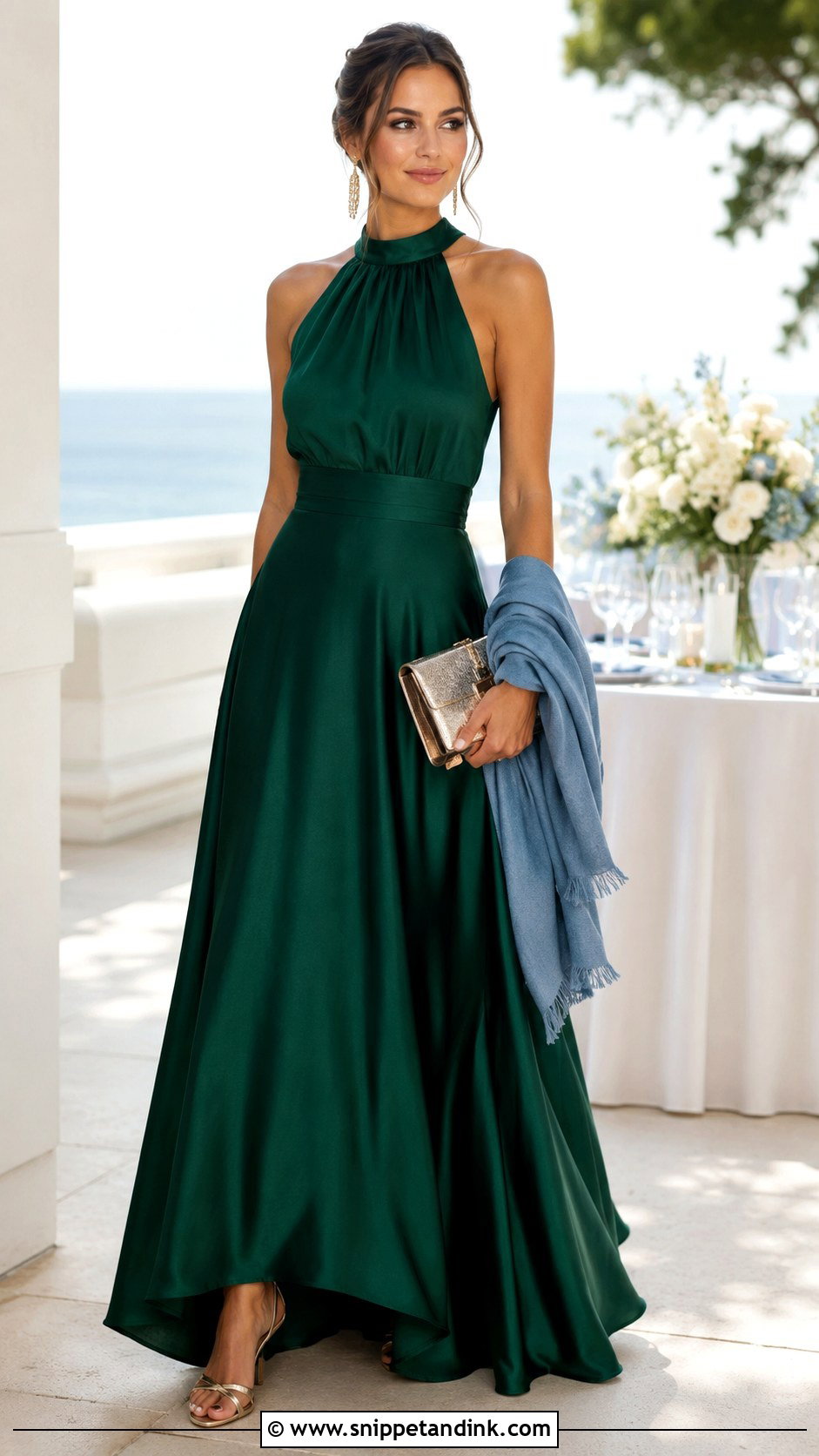 Emerald Green Coastal Formal Halter Gown - Snippet and Ink - 20 Coastal Formal Wedding Attire Ideas