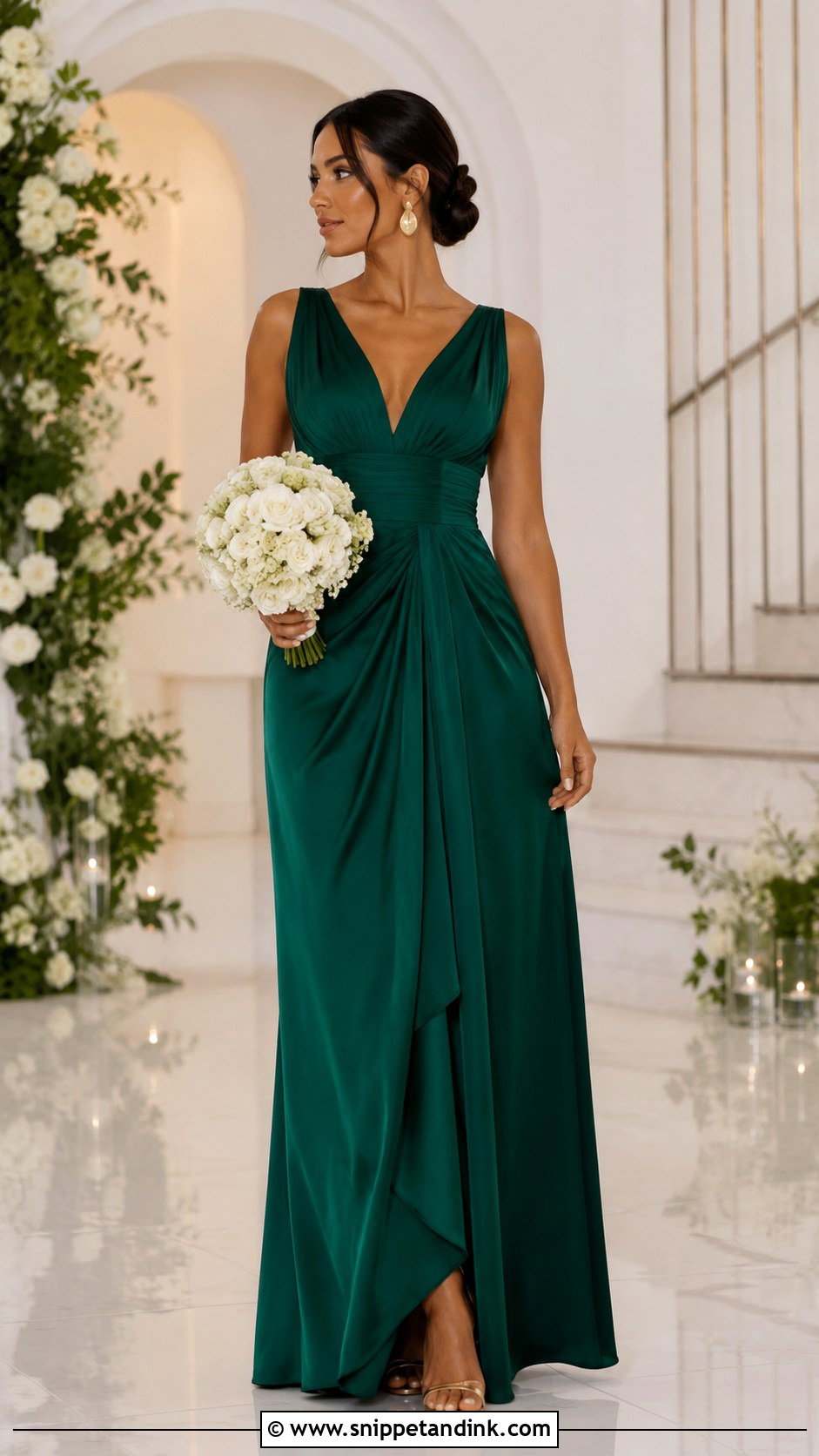 Emerald Green Draped Wedding Entourage Gown - Snippet and Ink - 20 Wedding Entourage Gowns