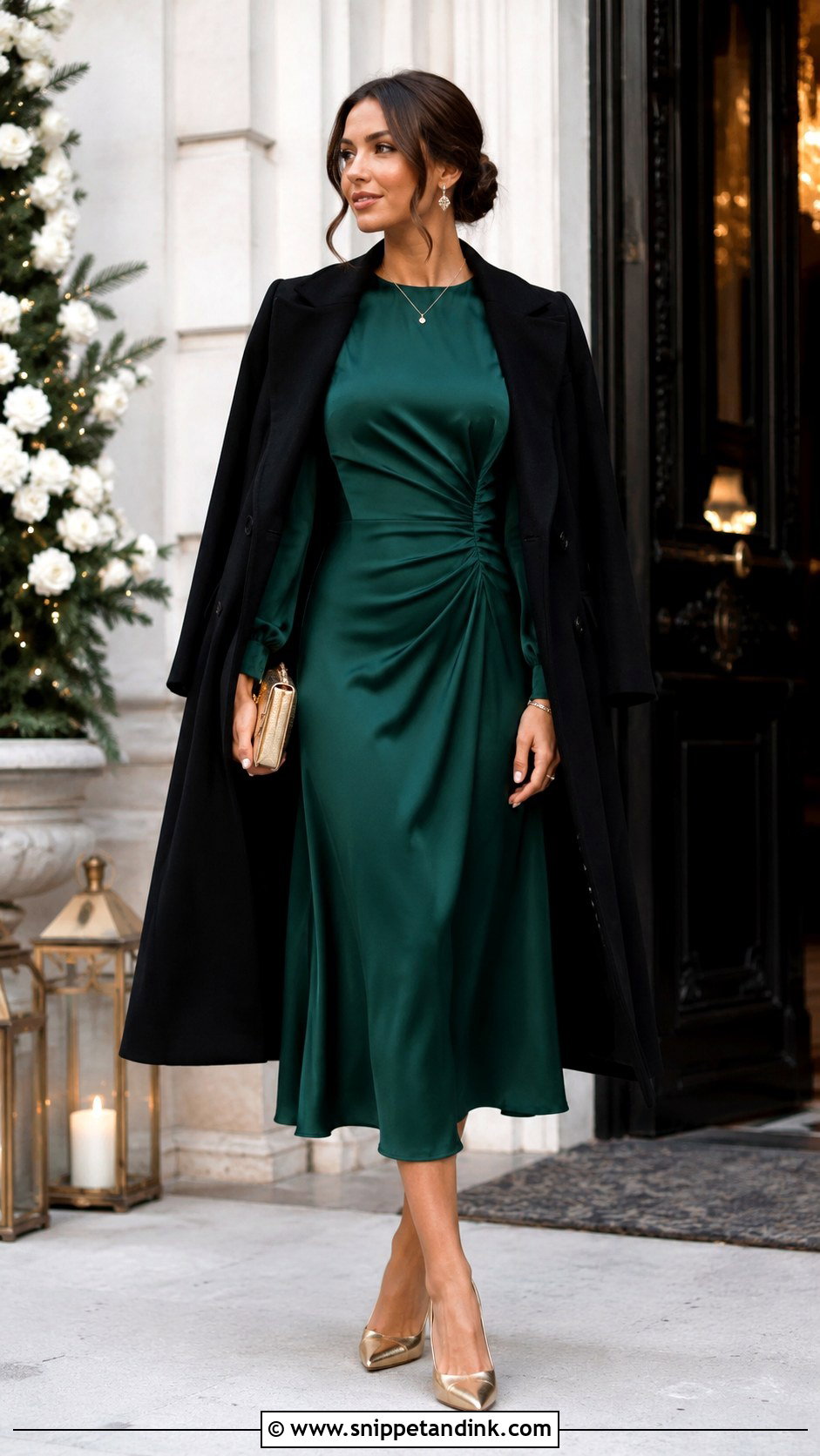 Emerald Green Dress Winter Wedding Outfit - Snippet and Ink - 25 Winter Wedding Outfits for Women