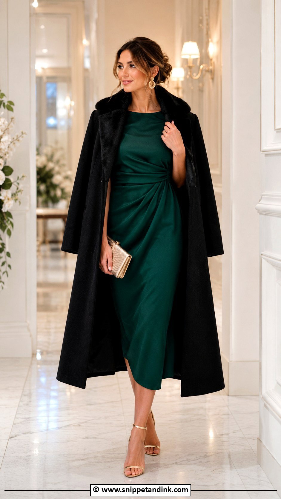 Emerald Green Dress With Gold Accessories - Snippet and Ink - 35 Winter Wedding Dress Ideas