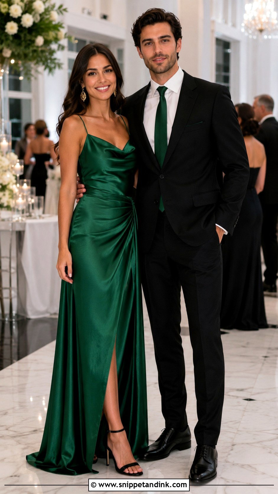 Emerald Green Dress and Black Suit - Snippet and Ink - 20 Matching Dress and Suit Ideas