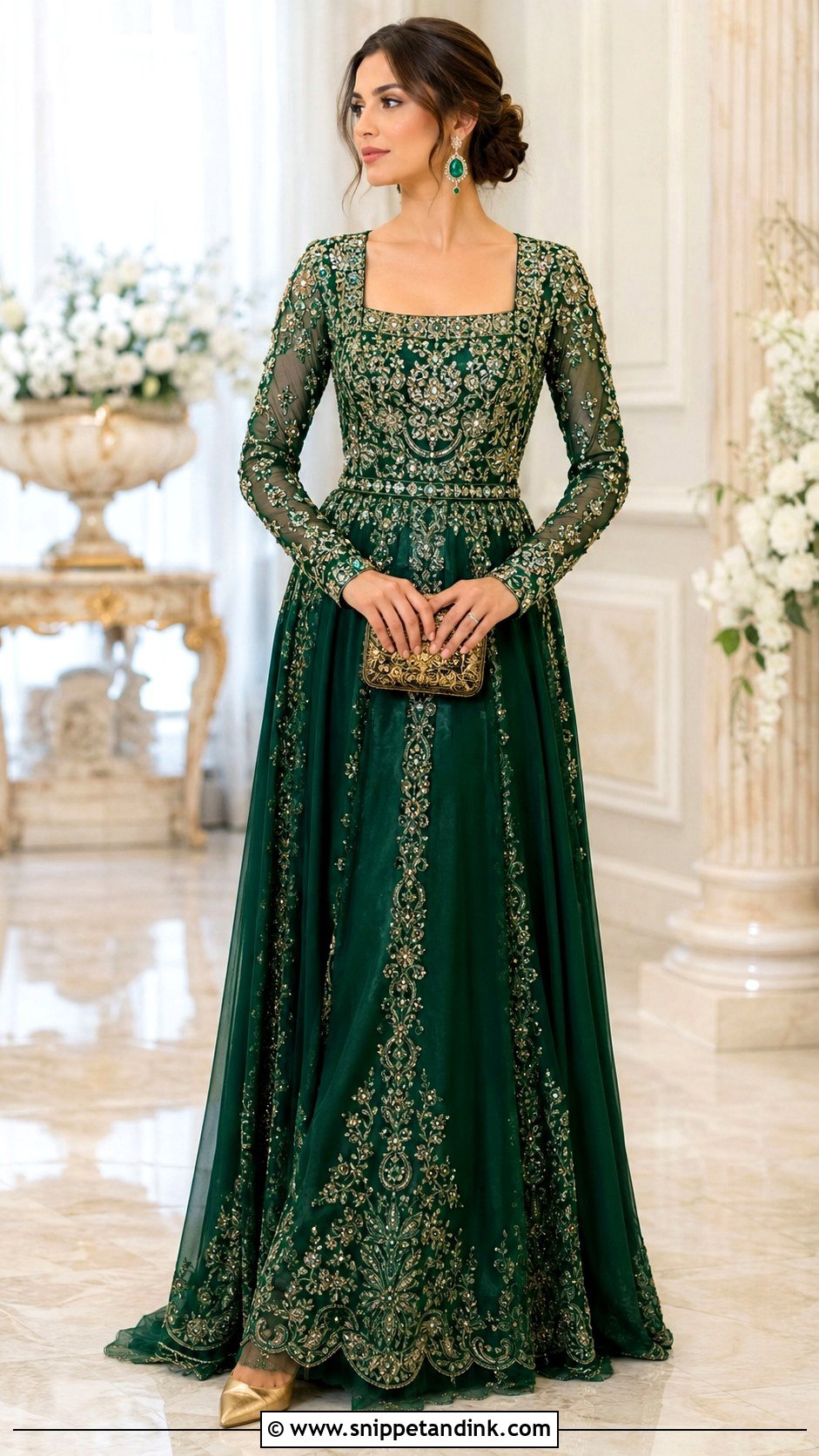 Emerald Green Embroidered Empress Gown - Snippet and Ink - 20 Empress Dress Gowns
