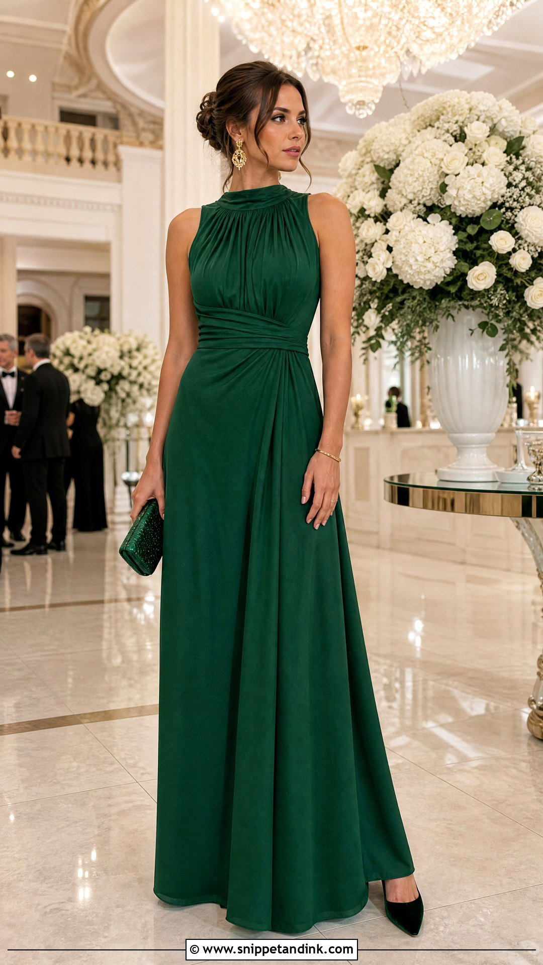 Emerald Green Formal Gown With Emerald Accessories - Snippet and Ink - 25 Emerald Green Dress Outfit Wedding Ideas
