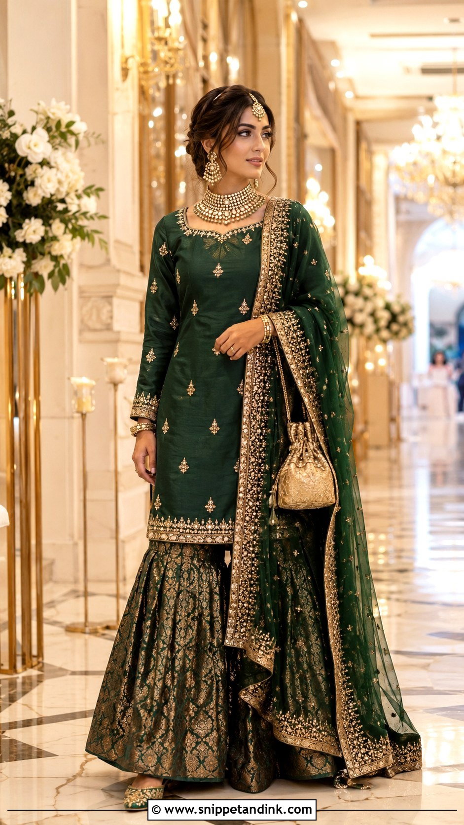 Emerald Green Garara With Gold Zardozi - Snippet and Ink - 20 Garara Designs for Wedding