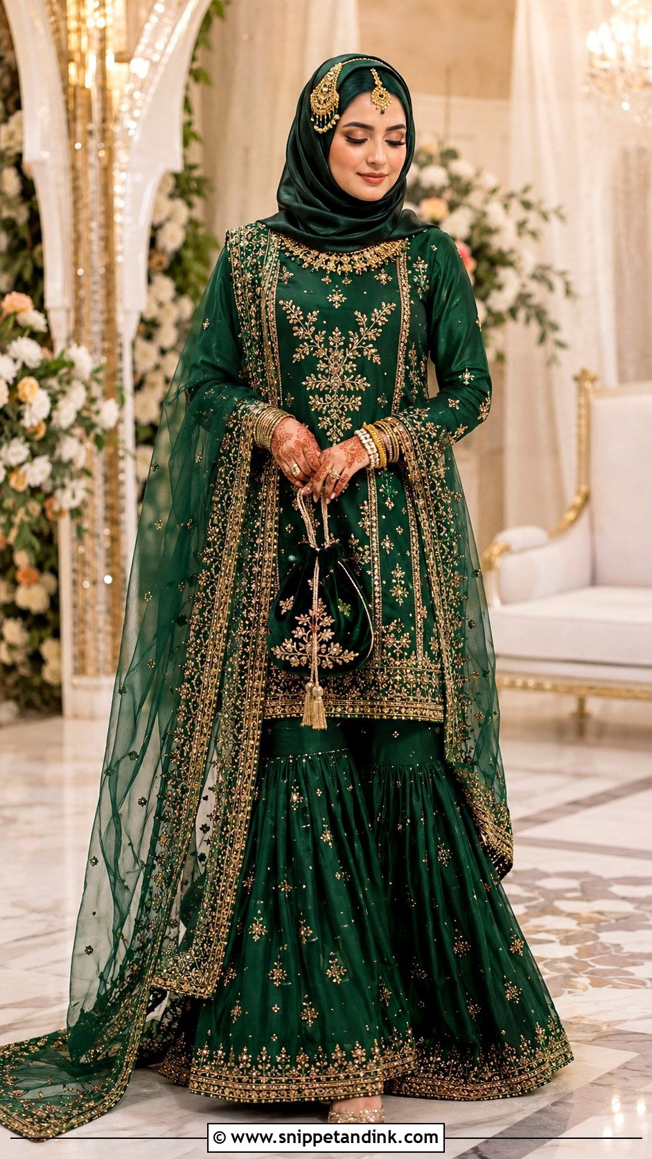Emerald Green Gharara Hijabi Bride - Snippet and Ink - 20 Desi Hijabi Bride Ideas