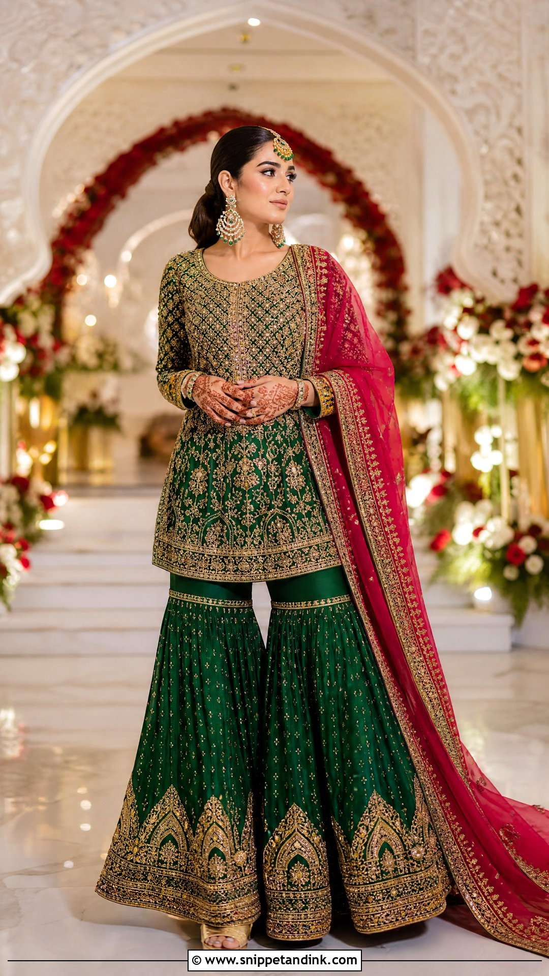 Emerald Green Gharara Mehendi Outfit - Snippet and Ink - 20 Indian Bridal Mehendi Outfits