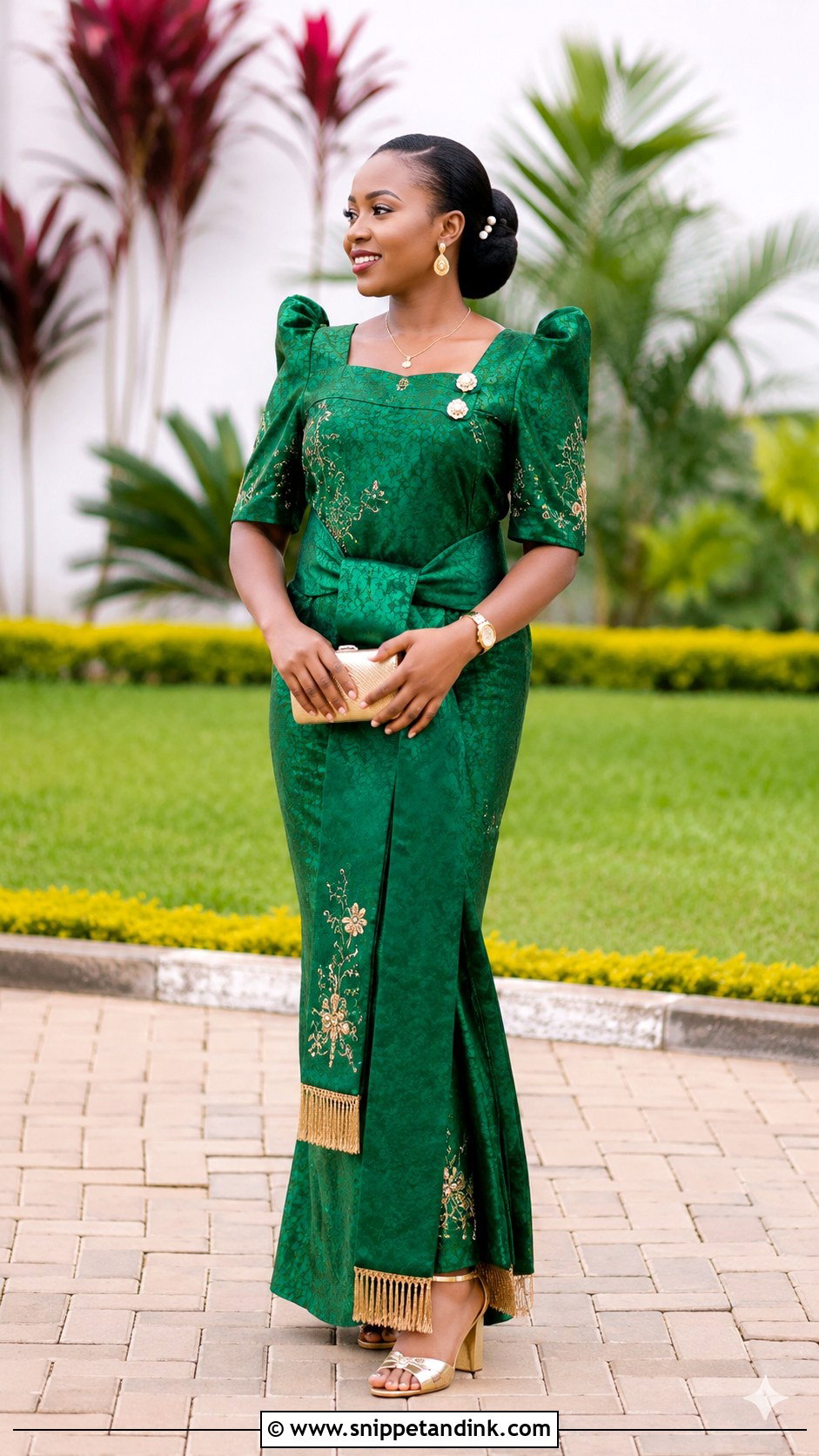 Emerald Green Gomesi Changing Dress - Snippet and Ink - 20 Changing Dresses for Brides in Uganda