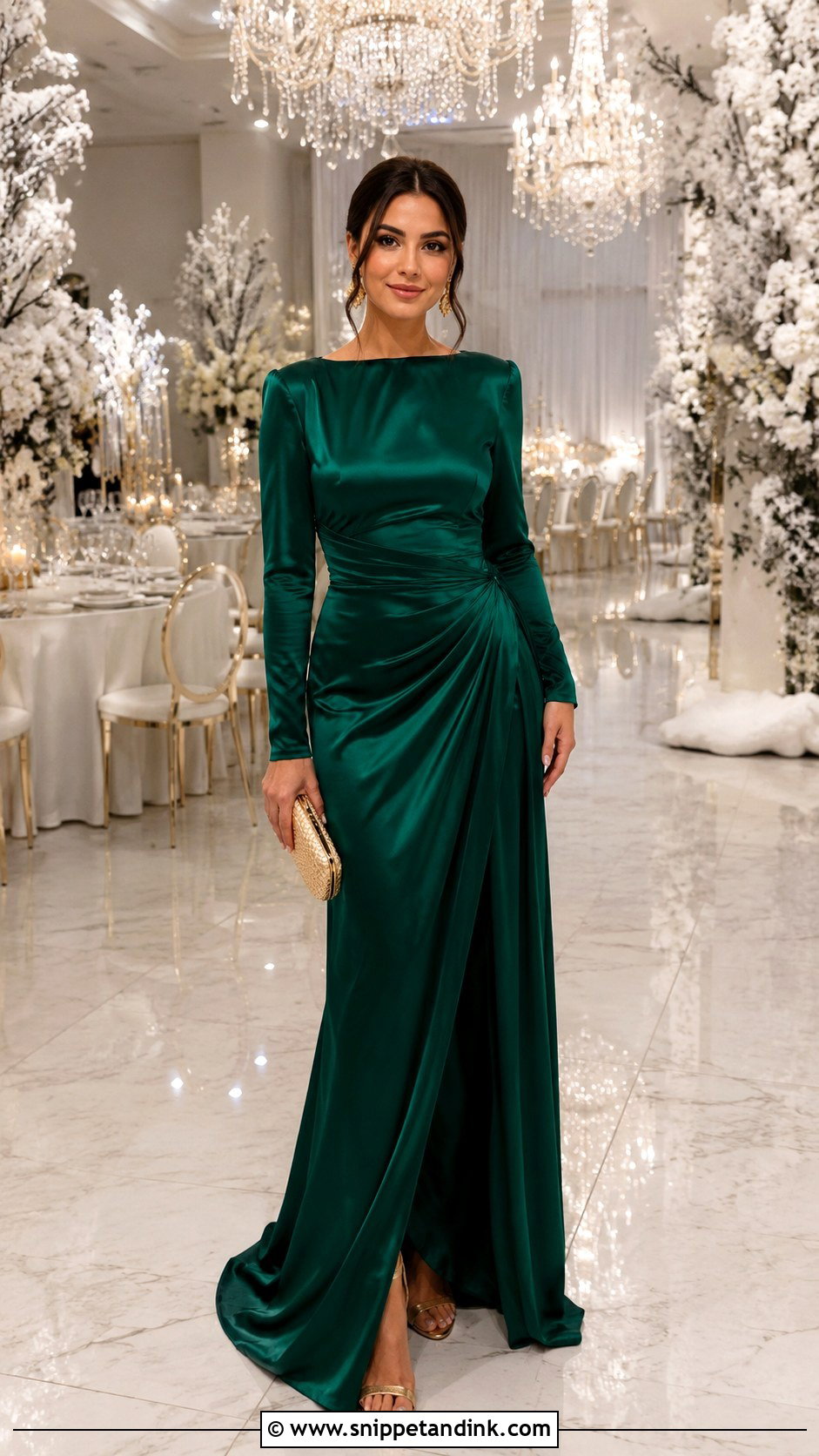 Emerald Green Gown Winter Wedding Outfit - Snippet and Ink - 30 Winter Wedding Outfits