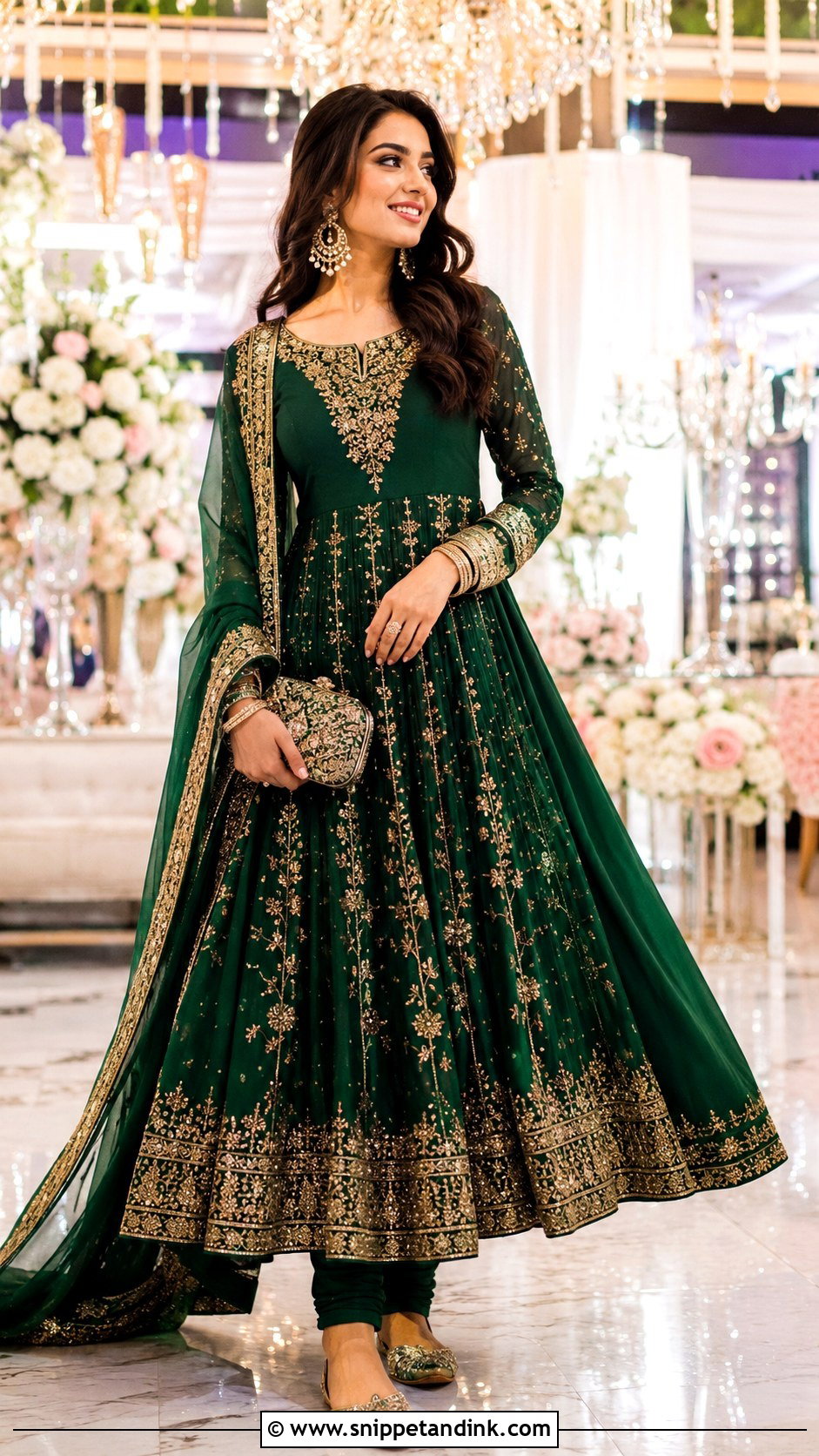 Emerald Green Heavy Anarkali With Churidar - Snippet and Ink - 20 Heavy Dress for Wedding Ideas